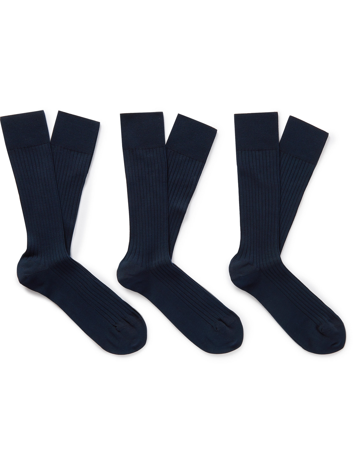 Three-Pack Ribbed Cotton-Blend Socks