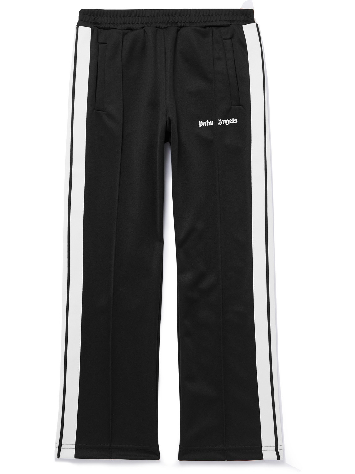 PALM ANGELS LOGO-PRINT STRIPED JERSEY TRACK trousers