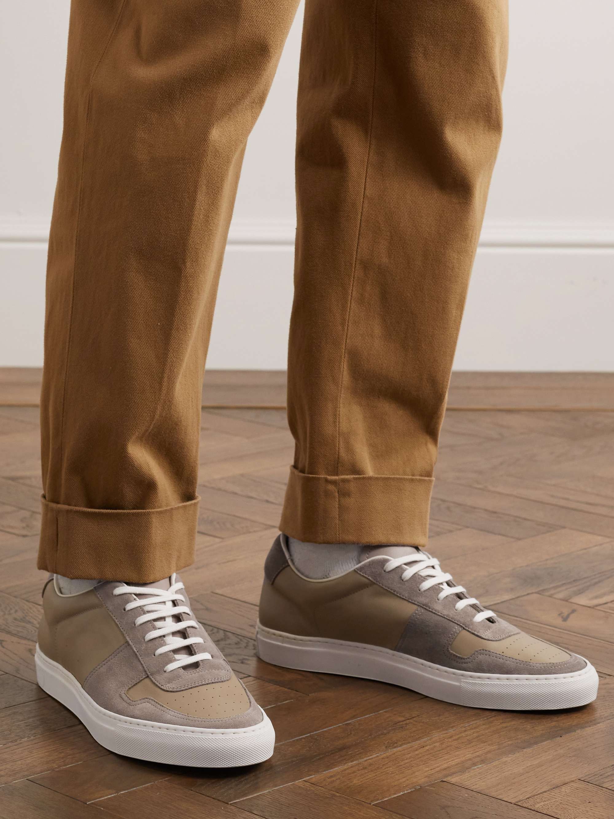 COMMON PROJECTS Bball Suede-Trimmed Leather Sneakers
