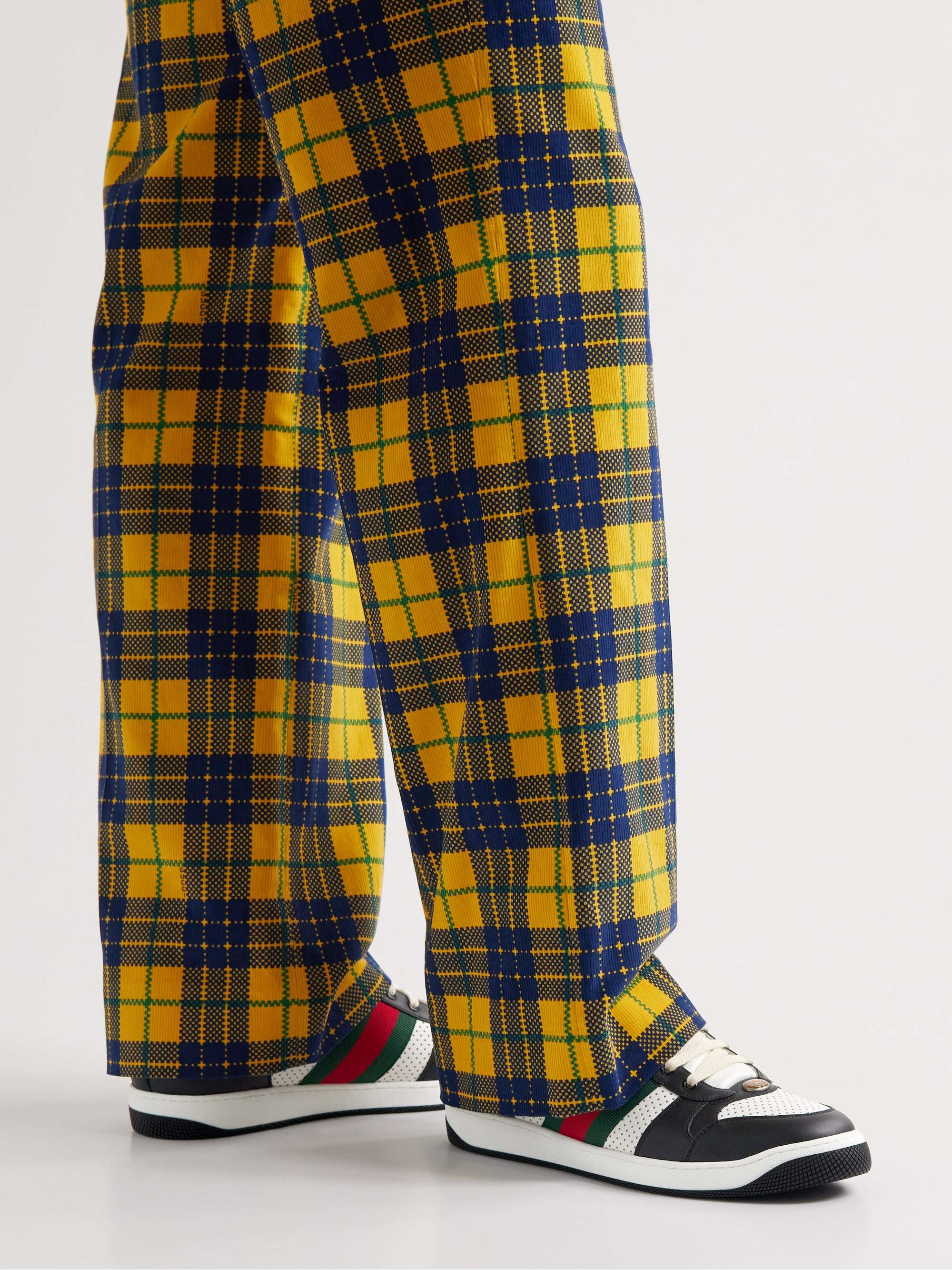 GUCCI Screener Webbing-Trimmed Perforated Leather Sneakers