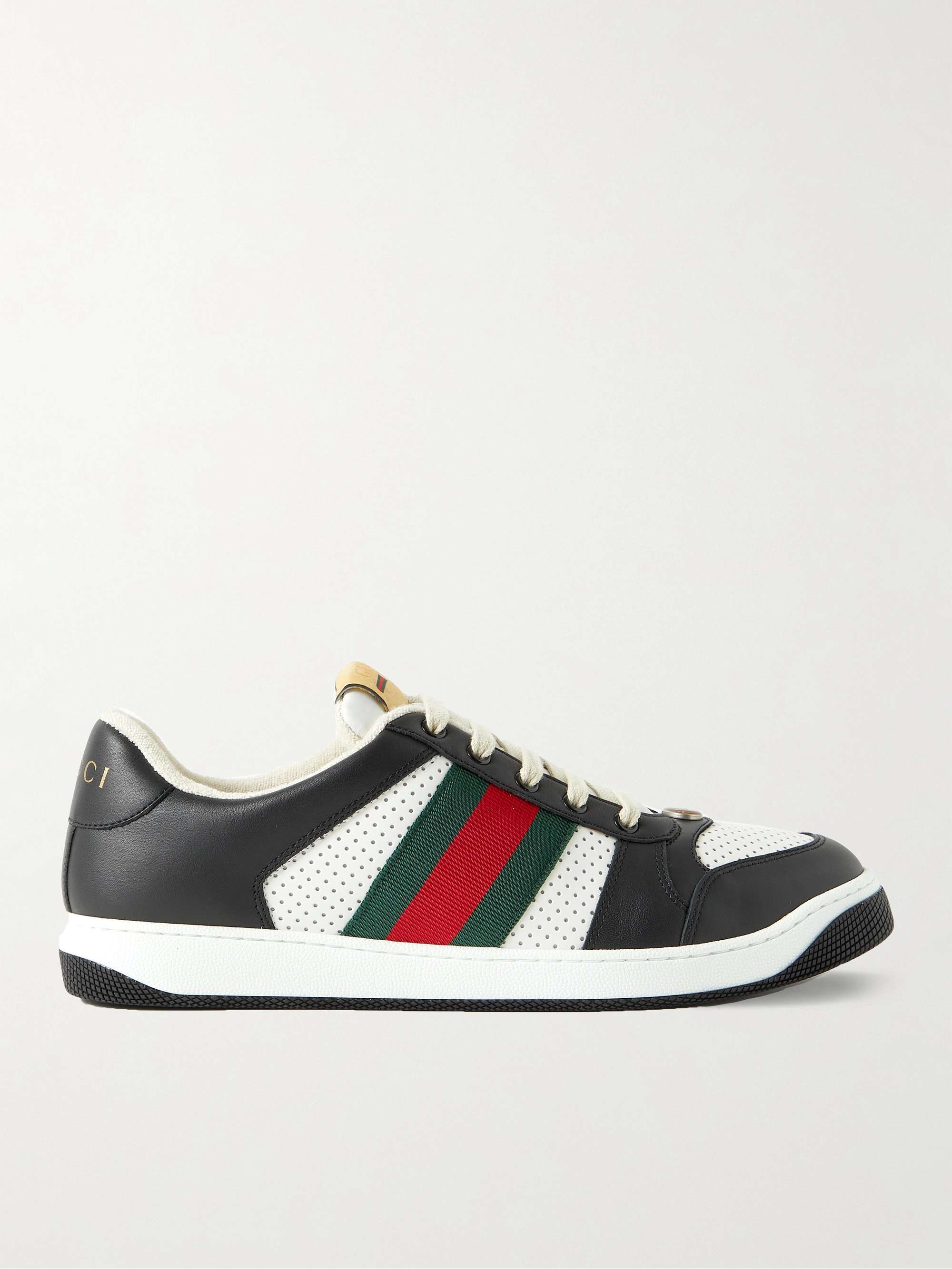 GUCCI Screener Webbing-Trimmed Perforated Leather Sneakers | MR PORTER