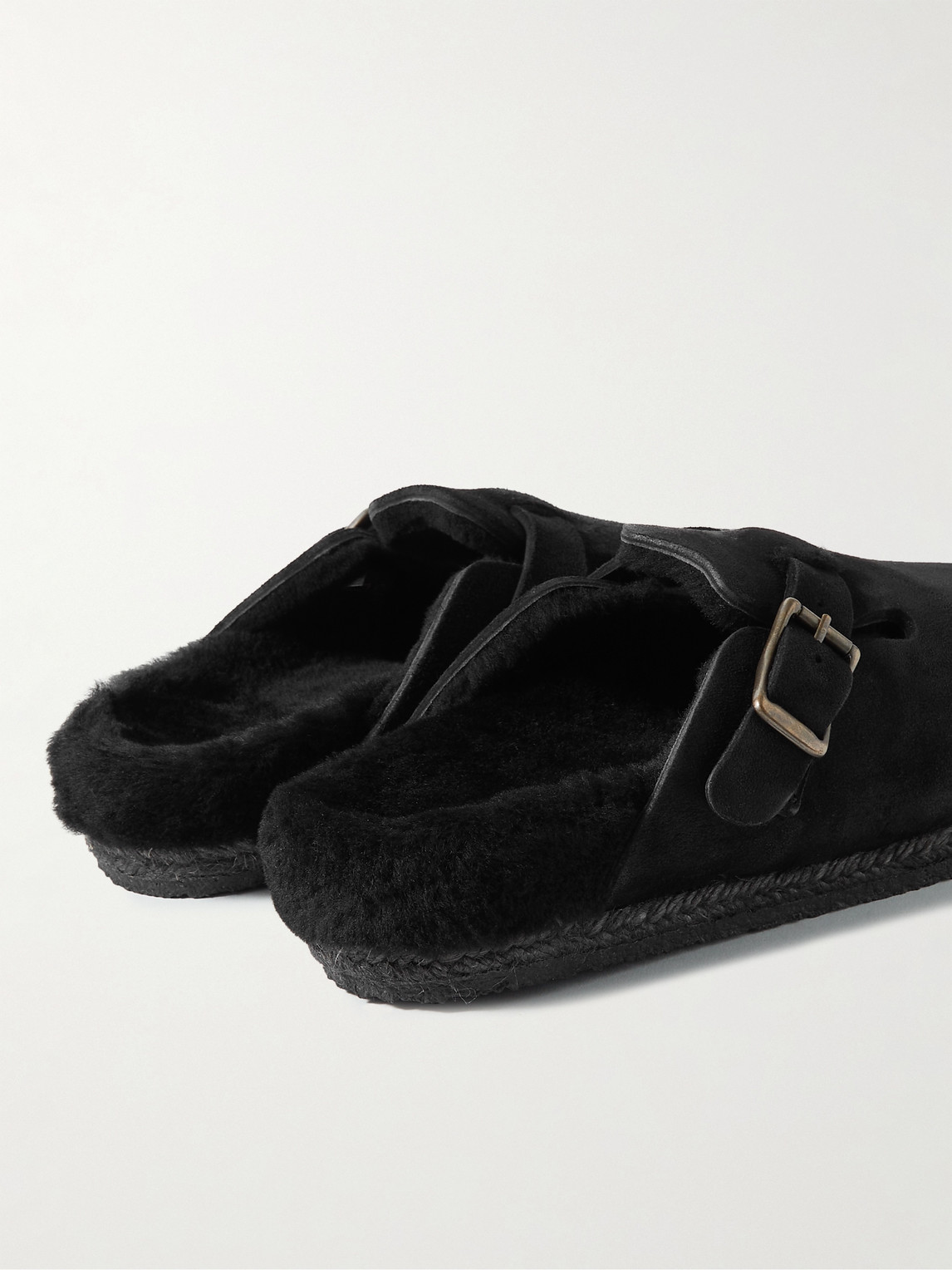 Shop Yuketen Sal-1 Shearling-lined Suede Sandals In Black