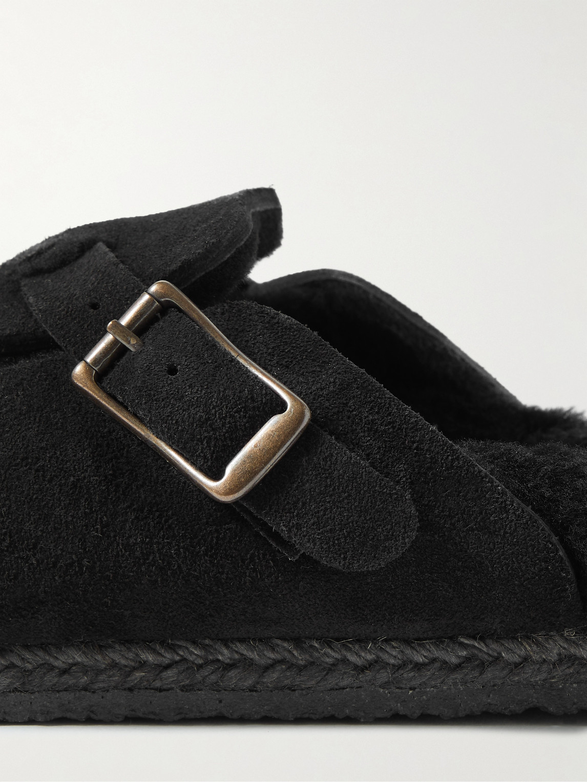 Shop Yuketen Sal-1 Shearling-lined Suede Sandals In Black