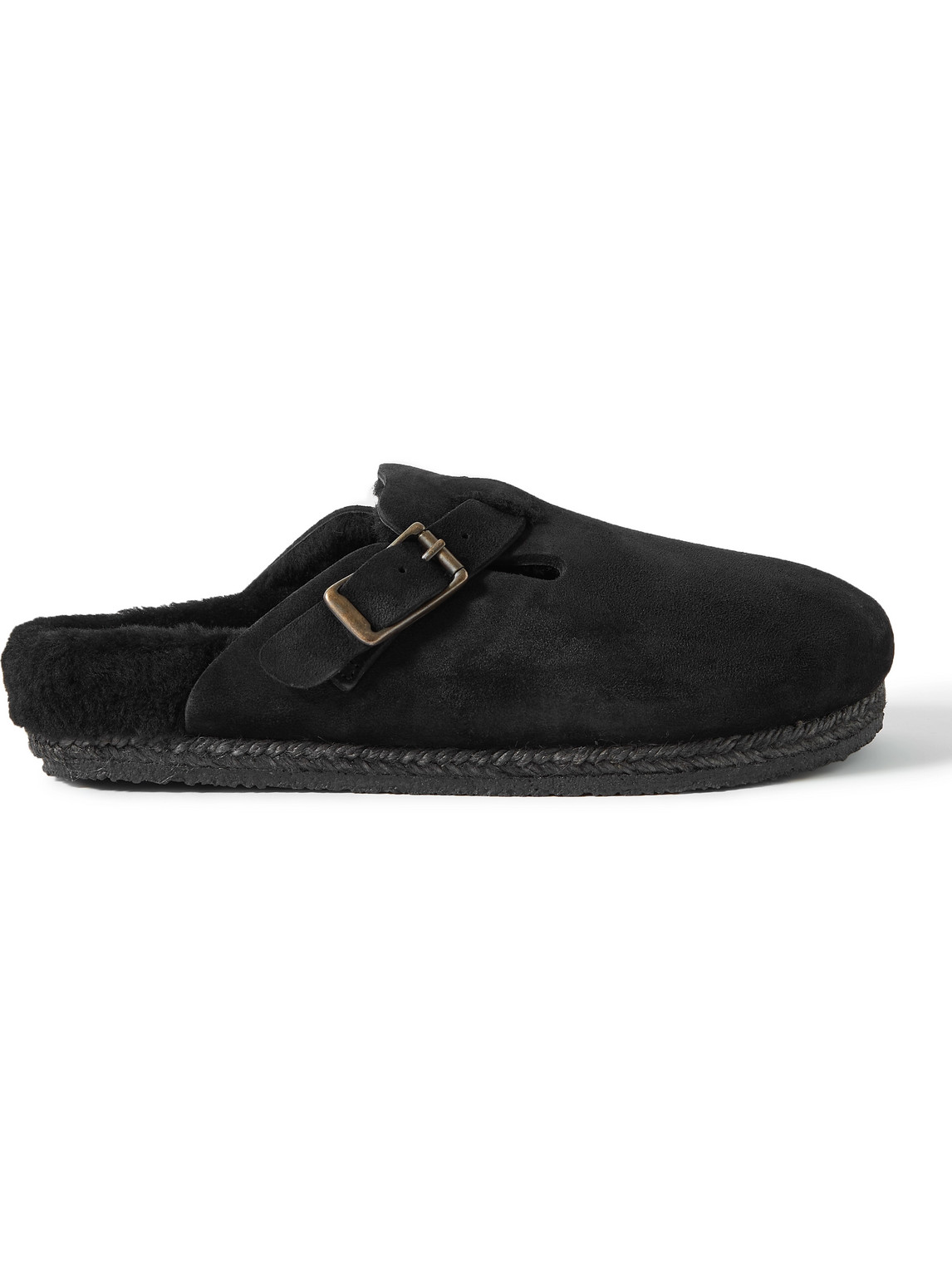 Yuketen Sal-1 Shearling-lined Suede Sandals In Black