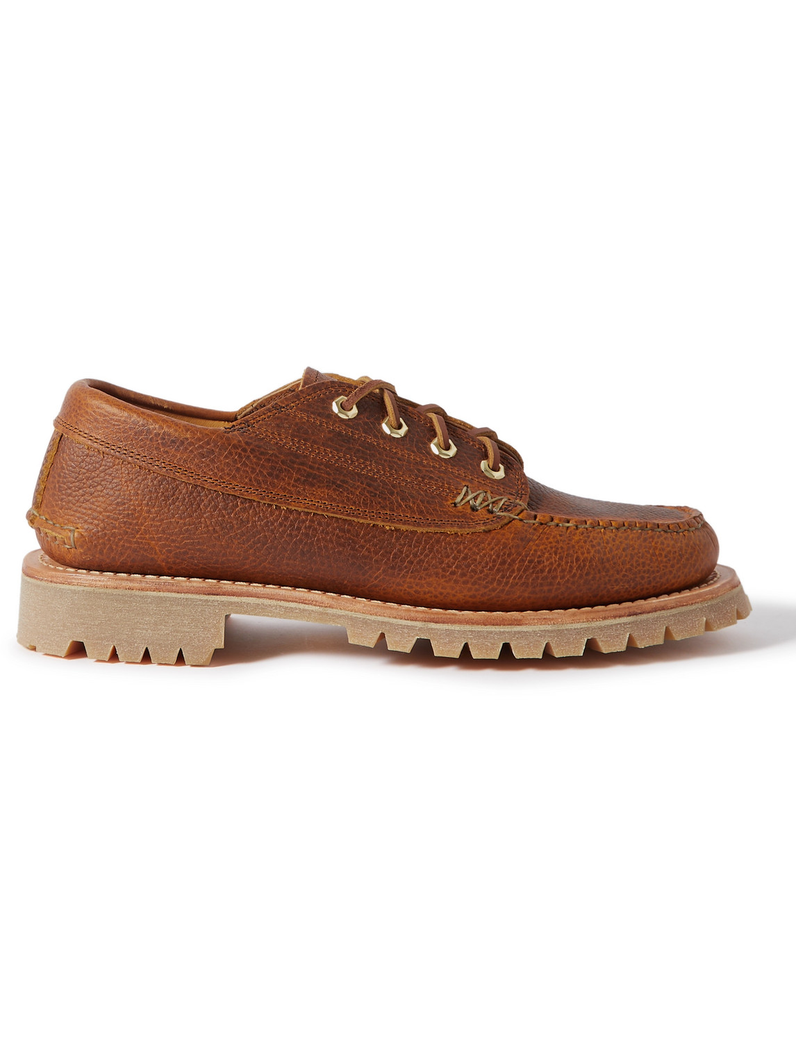 Yuketen Angler Textured-leather Boat Shoes In Brown