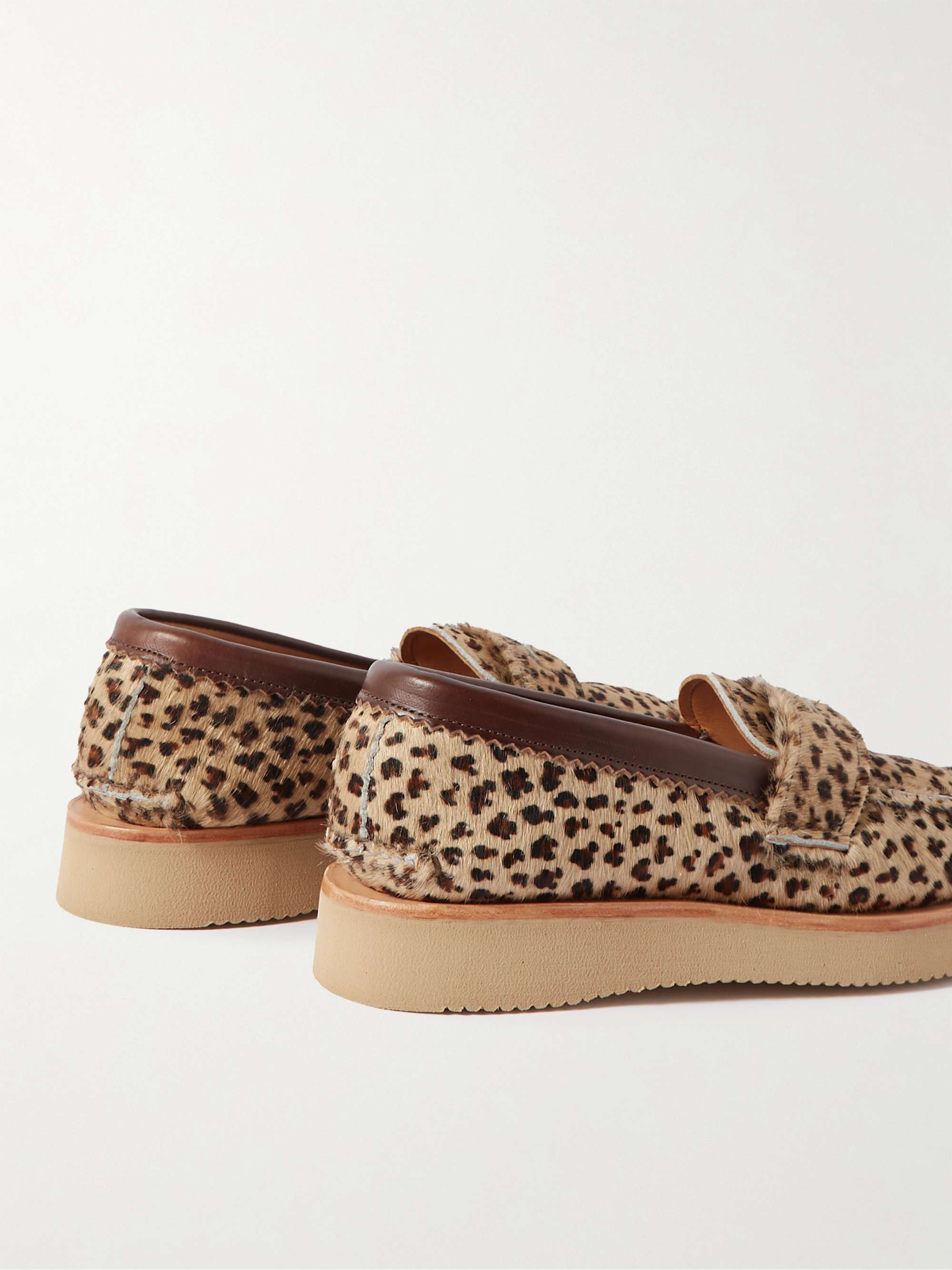 YUKETEN Leather-Trimmed Calf Hair Penny Loafers