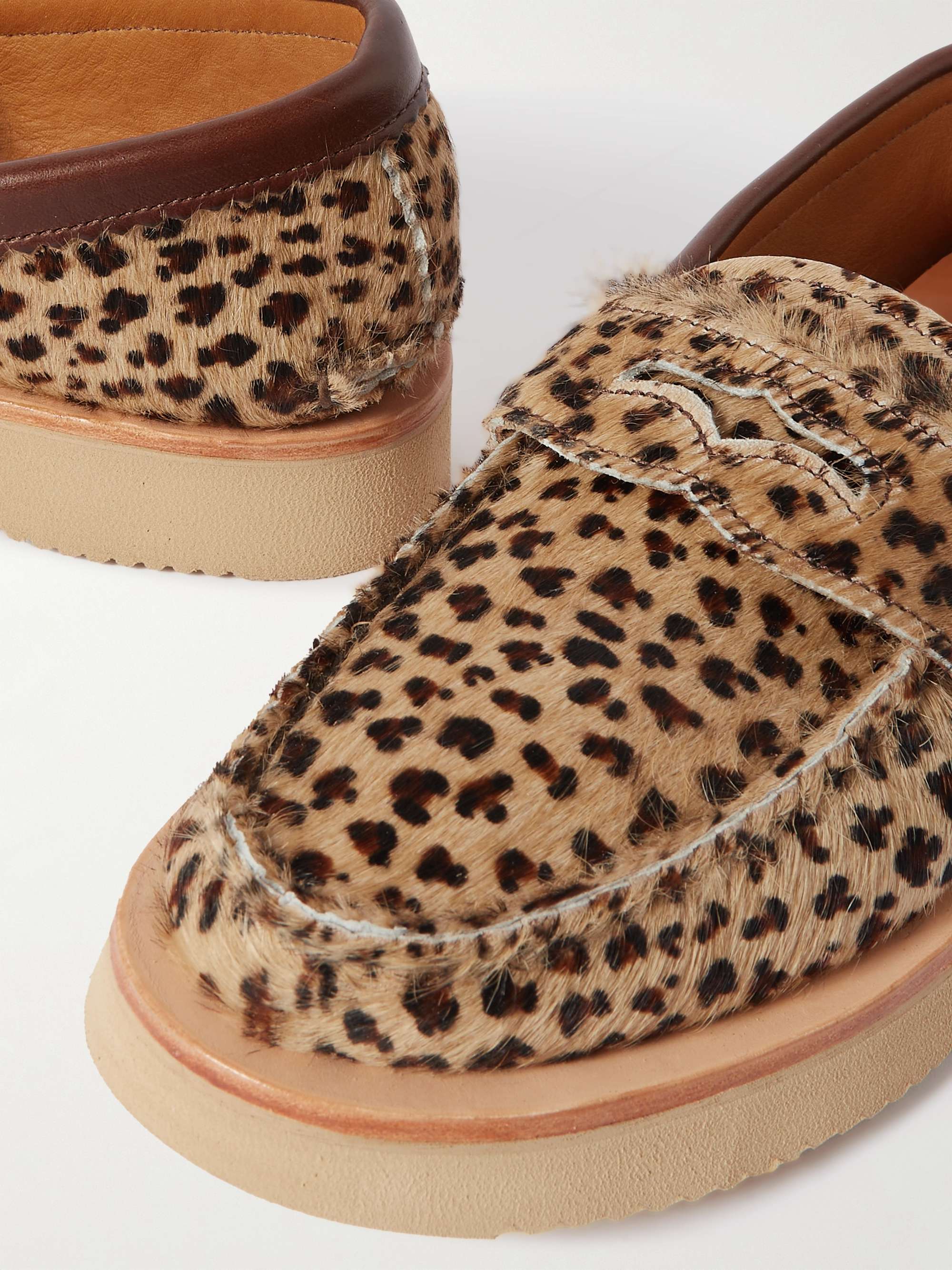 YUKETEN Leather-Trimmed Calf Hair Penny Loafers