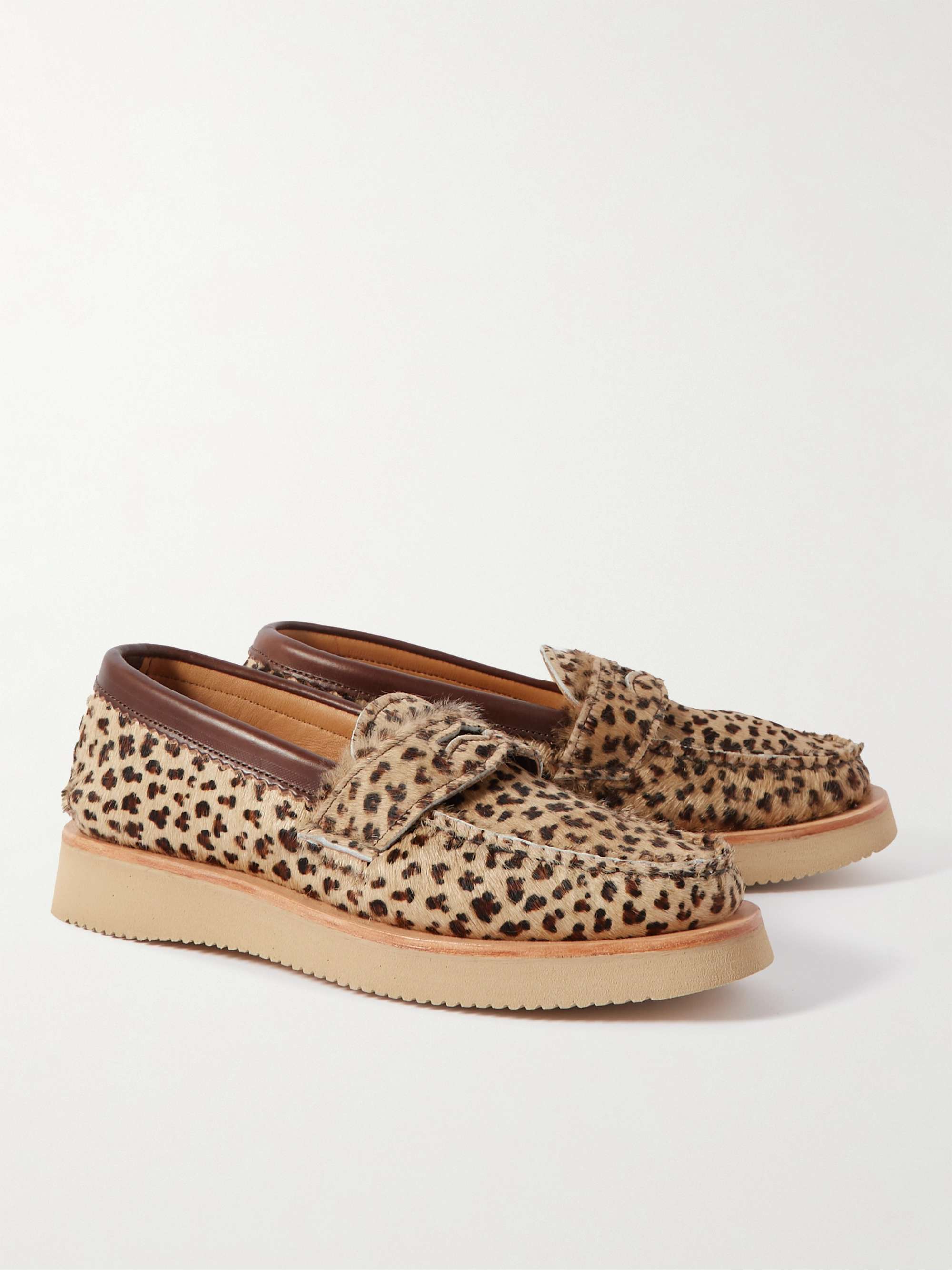 YUKETEN Leather-Trimmed Calf Hair Penny Loafers