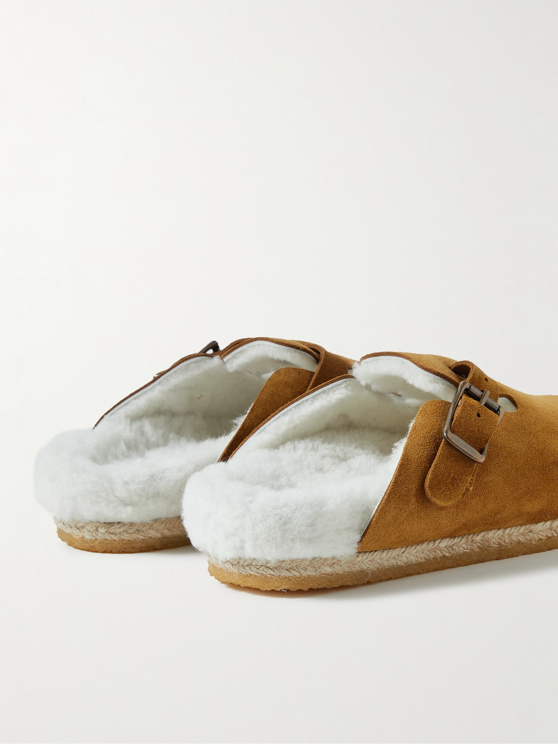 Shop Yuketen Sal-1 Shearling-lined Suede Sandals In Brown