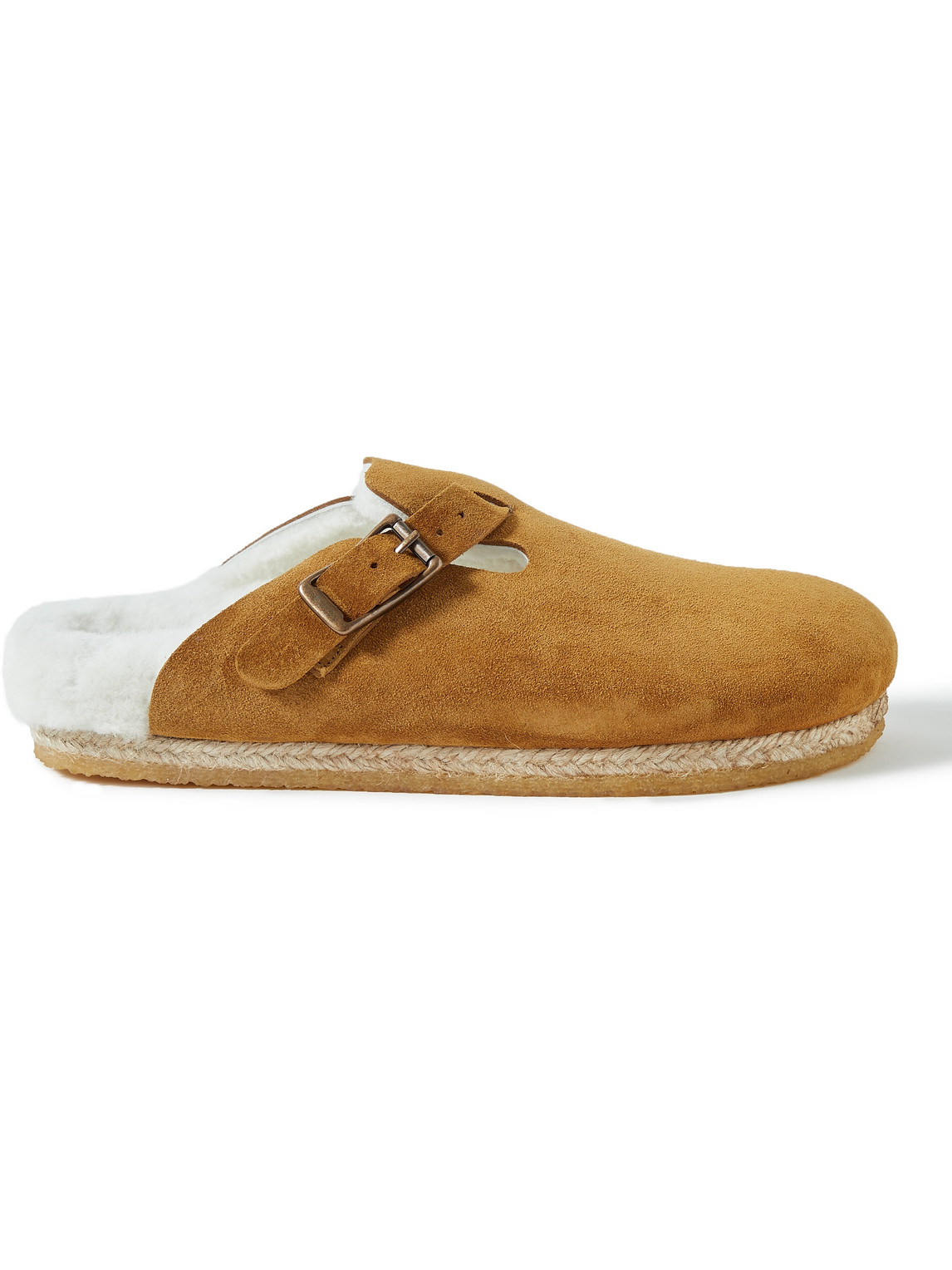 Yuketen Sal-1 Shearling-lined Suede Sandals In Brown