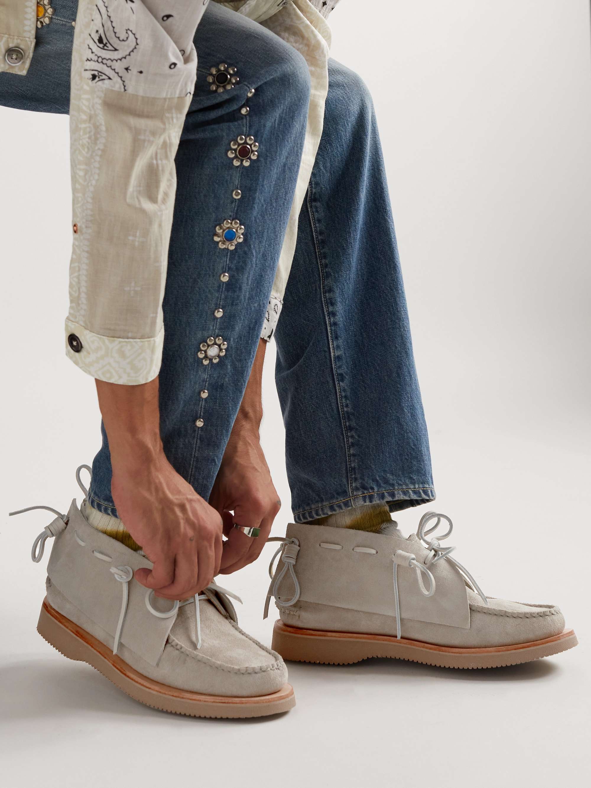 YUKETEN 8 Pig Tails Textured-Leather Chukka Boots