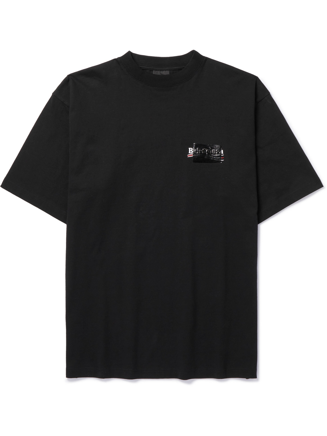 Shop Balenciaga Gaffer Oversized Logo-embroidered Appliquéd Cotton-jersey T-shirt In Black