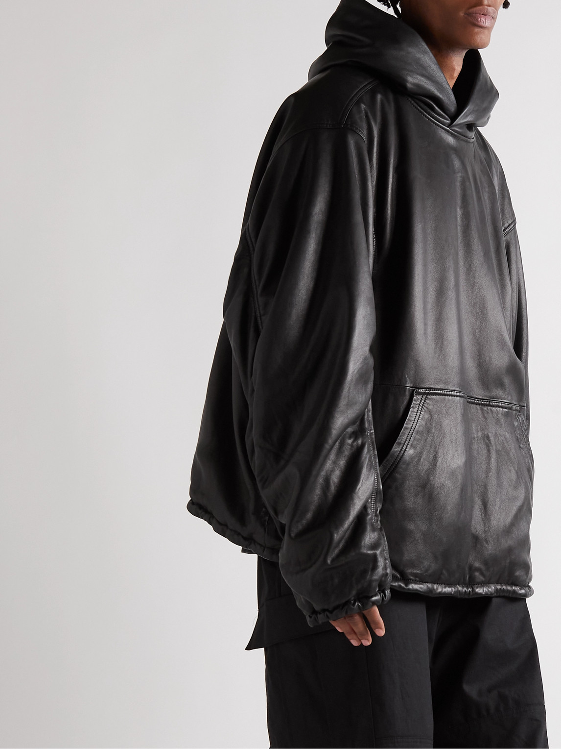 Shop Balenciaga Oversized Full-grain Leather Hoodie In Black