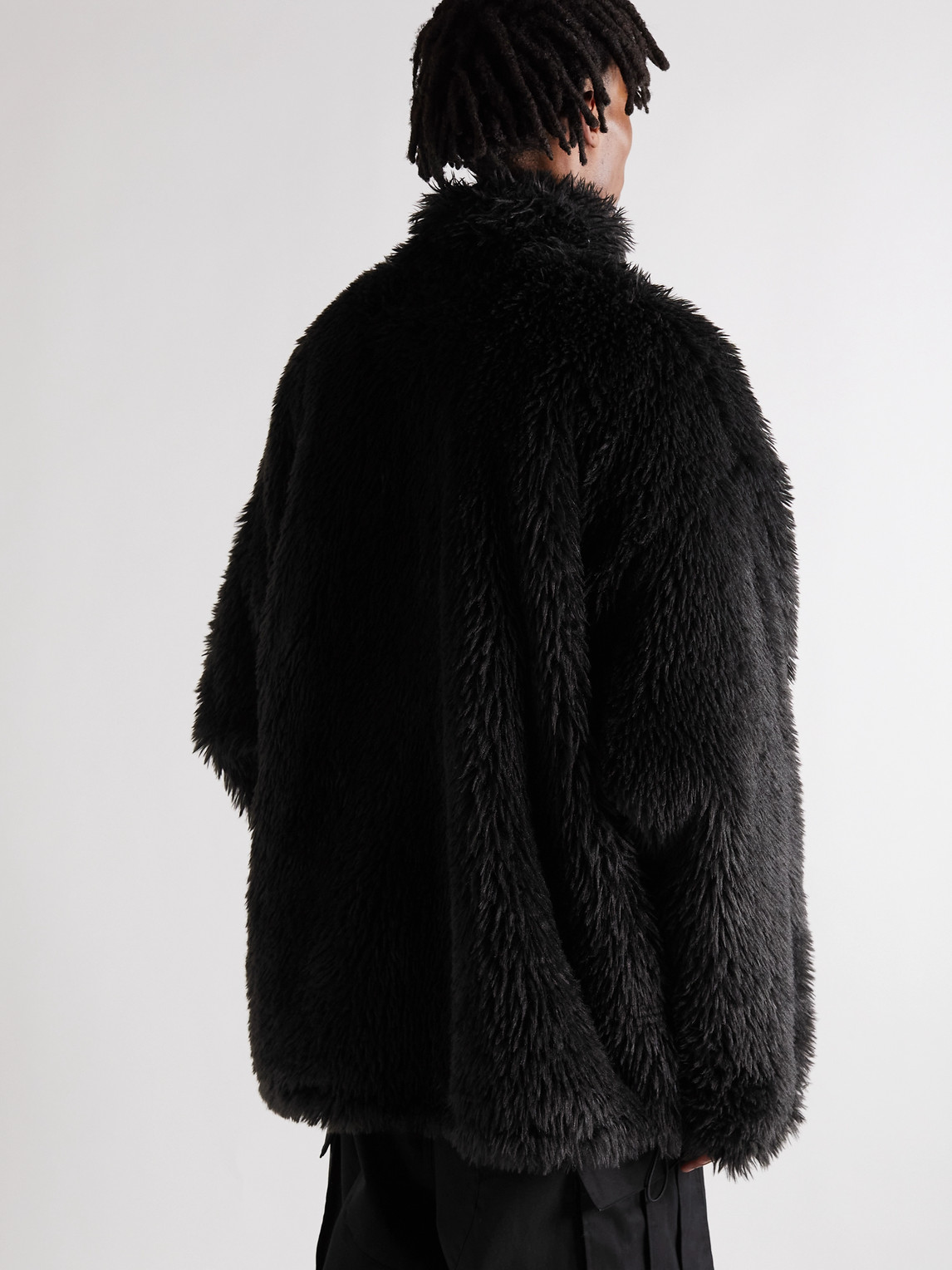 Shop Balenciaga Oversized Faux Fur Bomber Jacket In Black