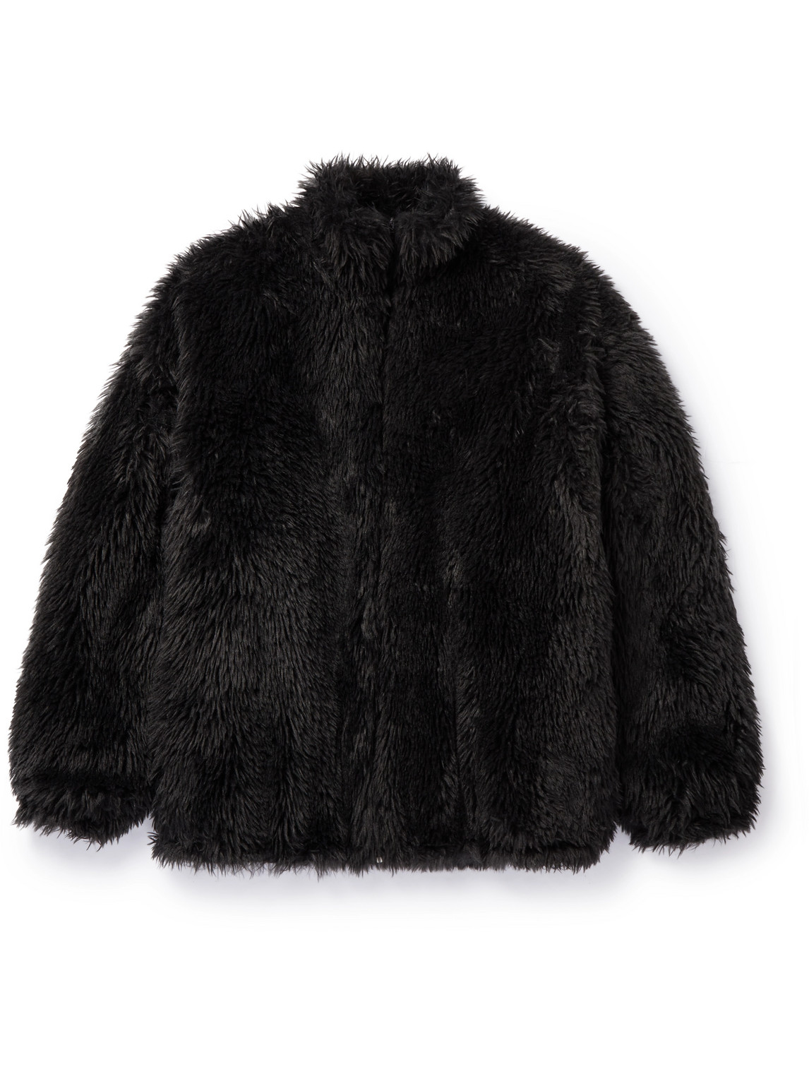 Shop Balenciaga Oversized Faux Fur Bomber Jacket In Black