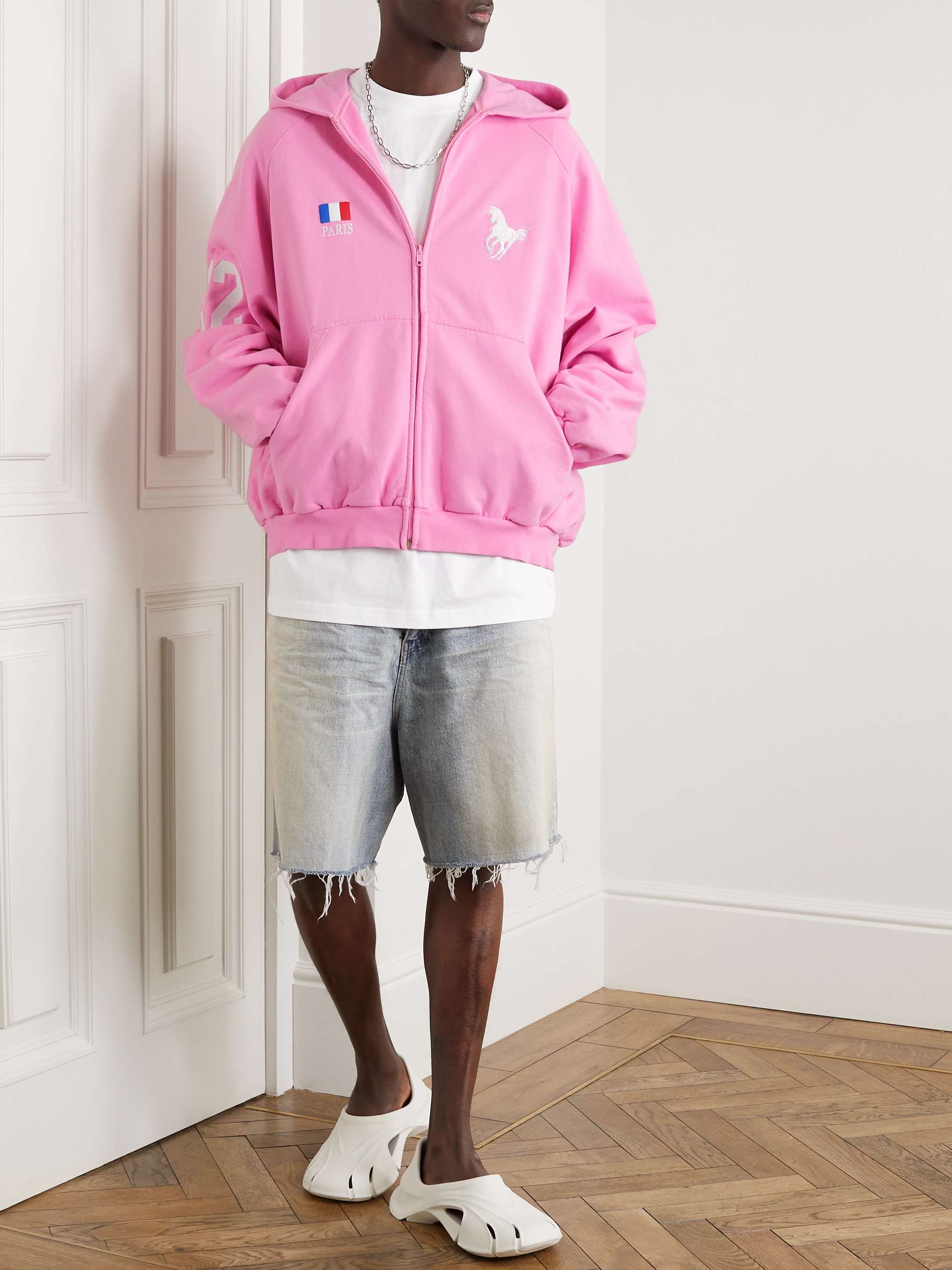 Lingvistik sokker Løse BALENCIAGA Molleton Bouclette Logo-Embroidered Distressed Cotton-Jersey Zip-Up  Hoodie | MR PORTER