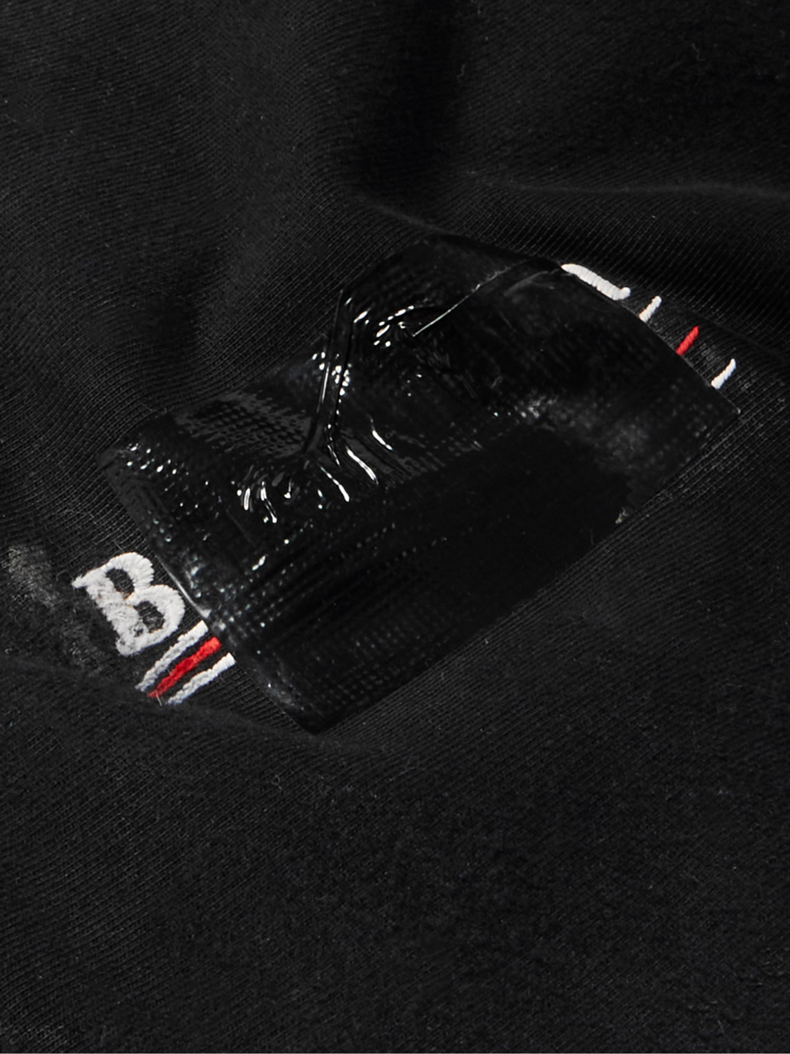 Balenciaga Gaffer Logo-embroidered Distressed Cotton-jersey Zip-up Hoodie In Black