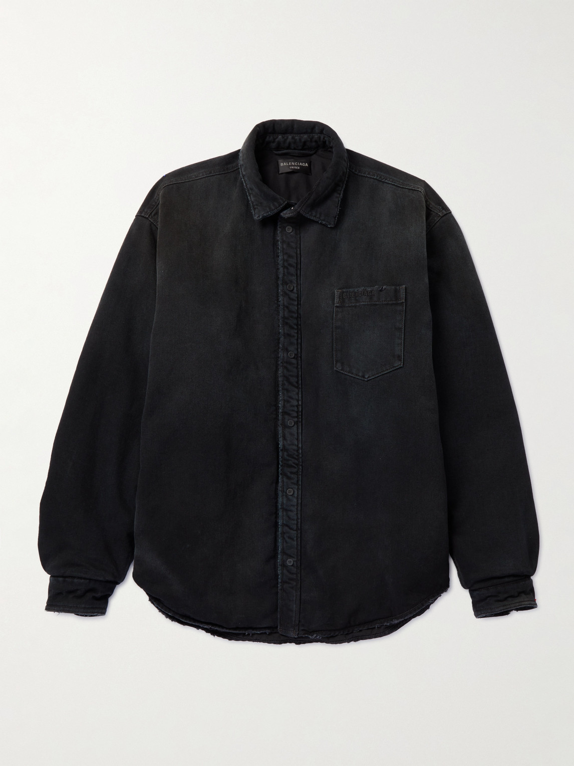 Balenciaga Logo-embroidered Padded Denim Overshirt In Black ModeSens