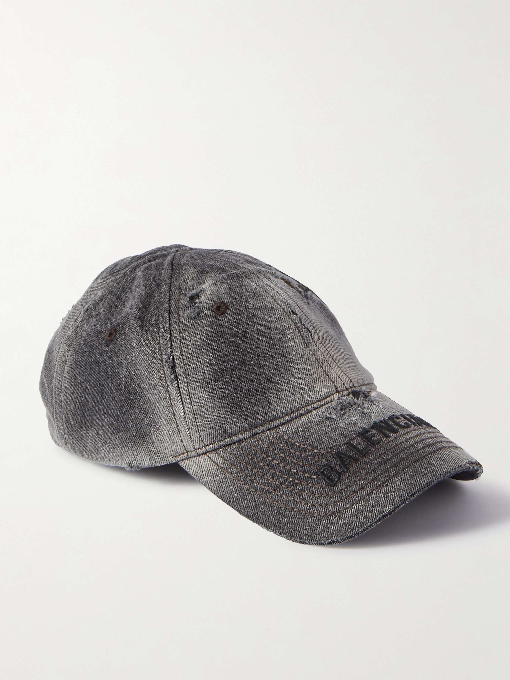 Balenciaga - Men - logo-embroidered Distressed Denim Baseball Cap Gray - L