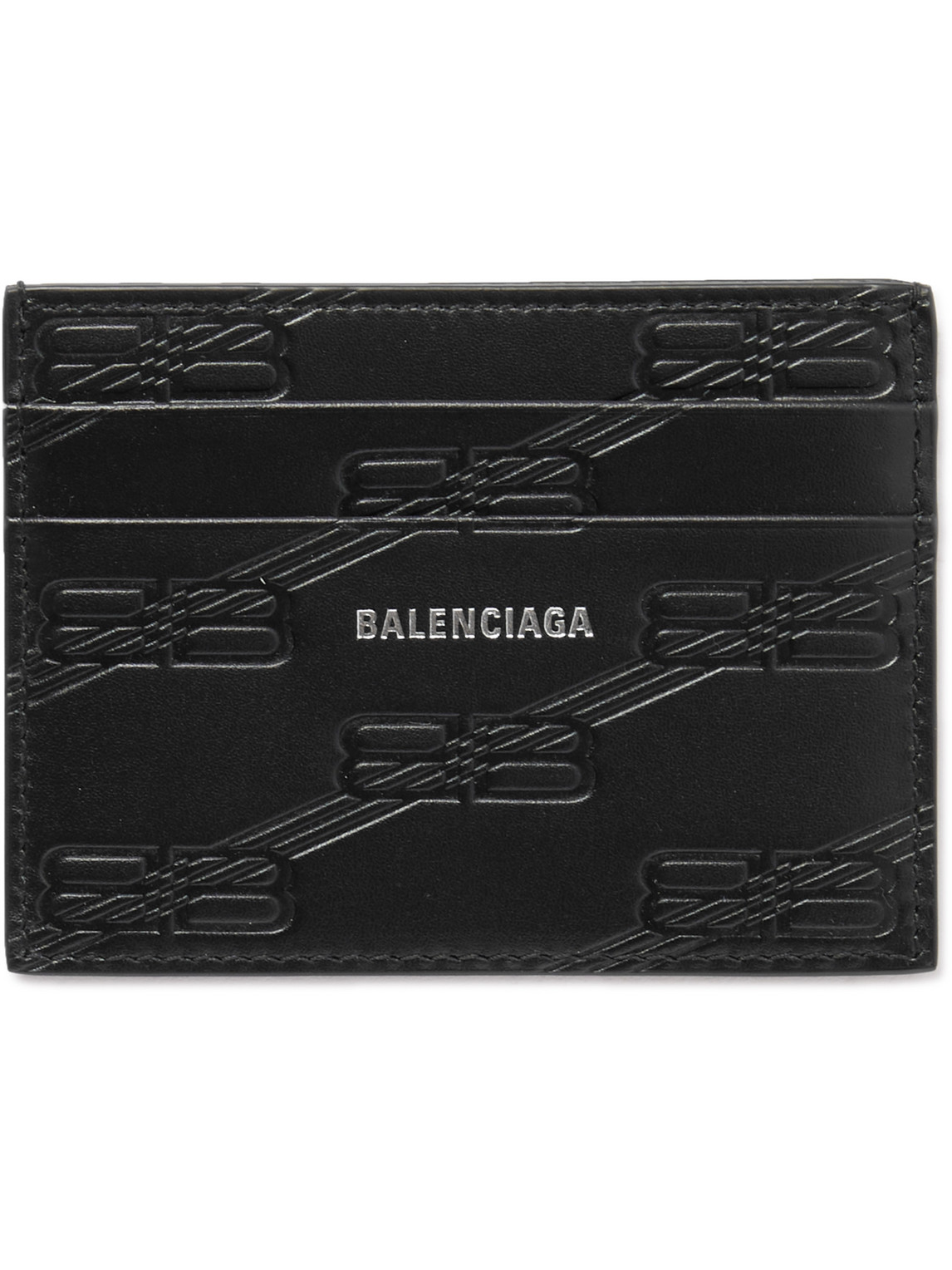 Balenciaga Logo-print Monogrammed Leather Cardholder In Black
