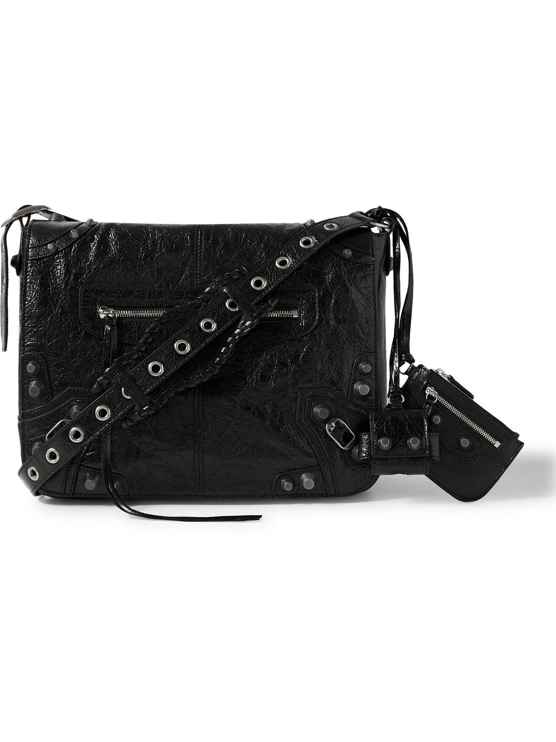 Balenciaga Le Cagole Embellished Textured-leather Messenger Bag In Black