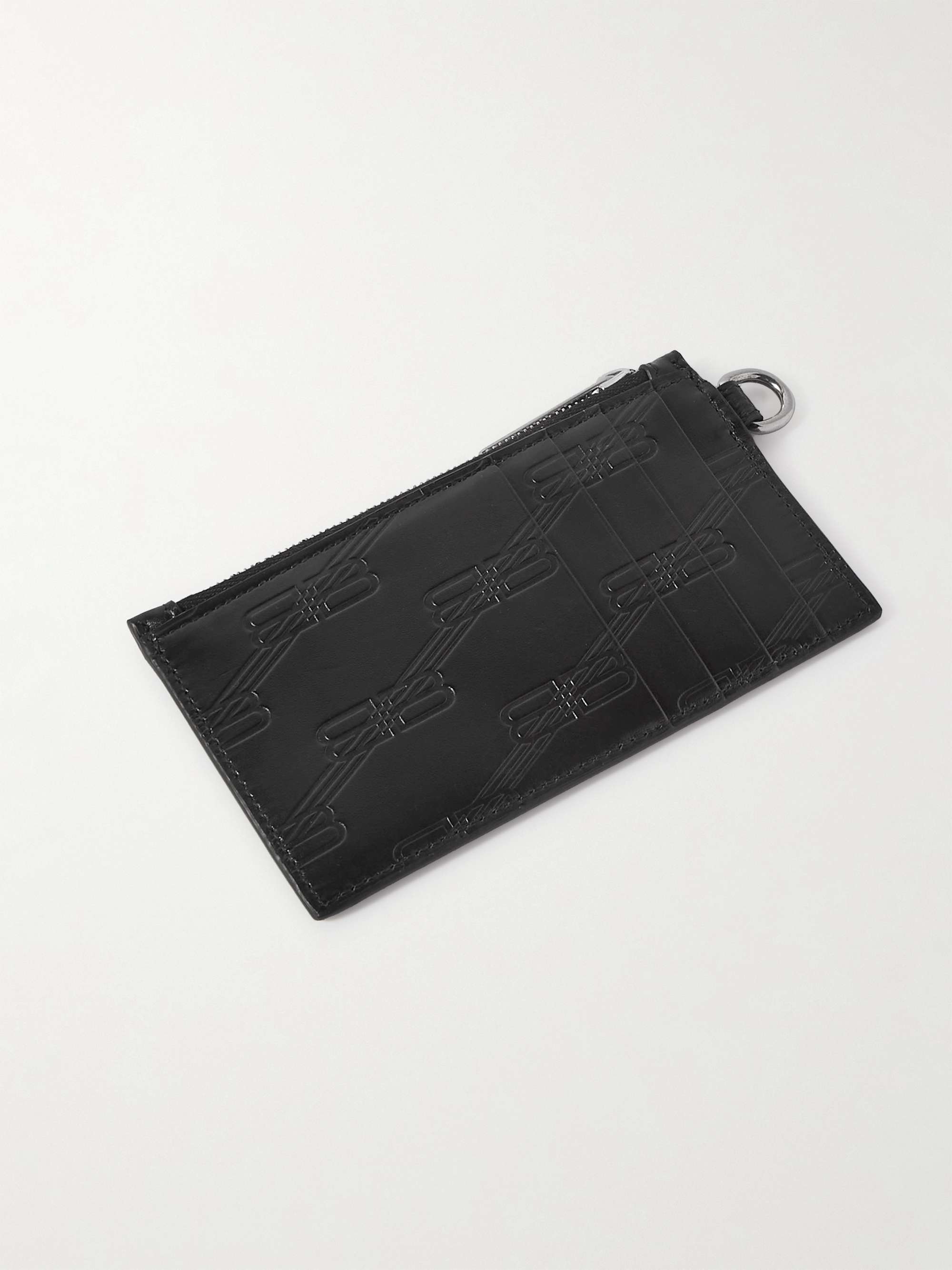 BALENCIAGA Logo-Debossed Leather Zipped Cardholder with Lanyard