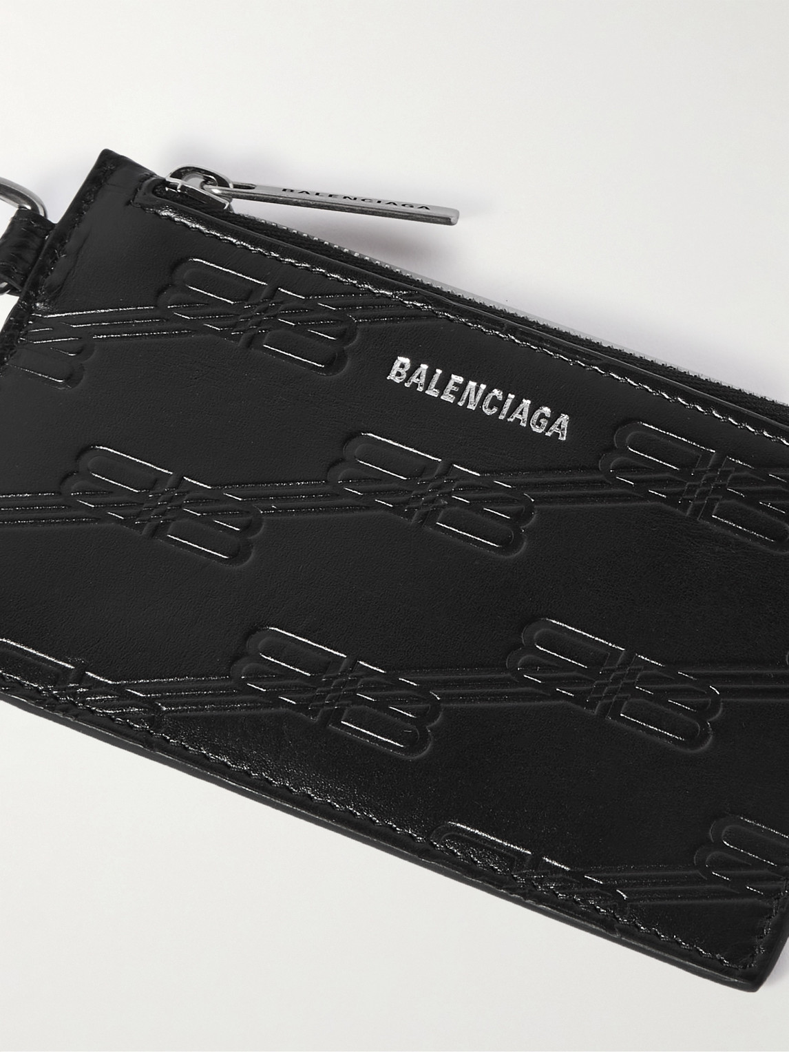 Balenciaga Logo-debossed Leather Zipped Cardholder With Lanyard In Black