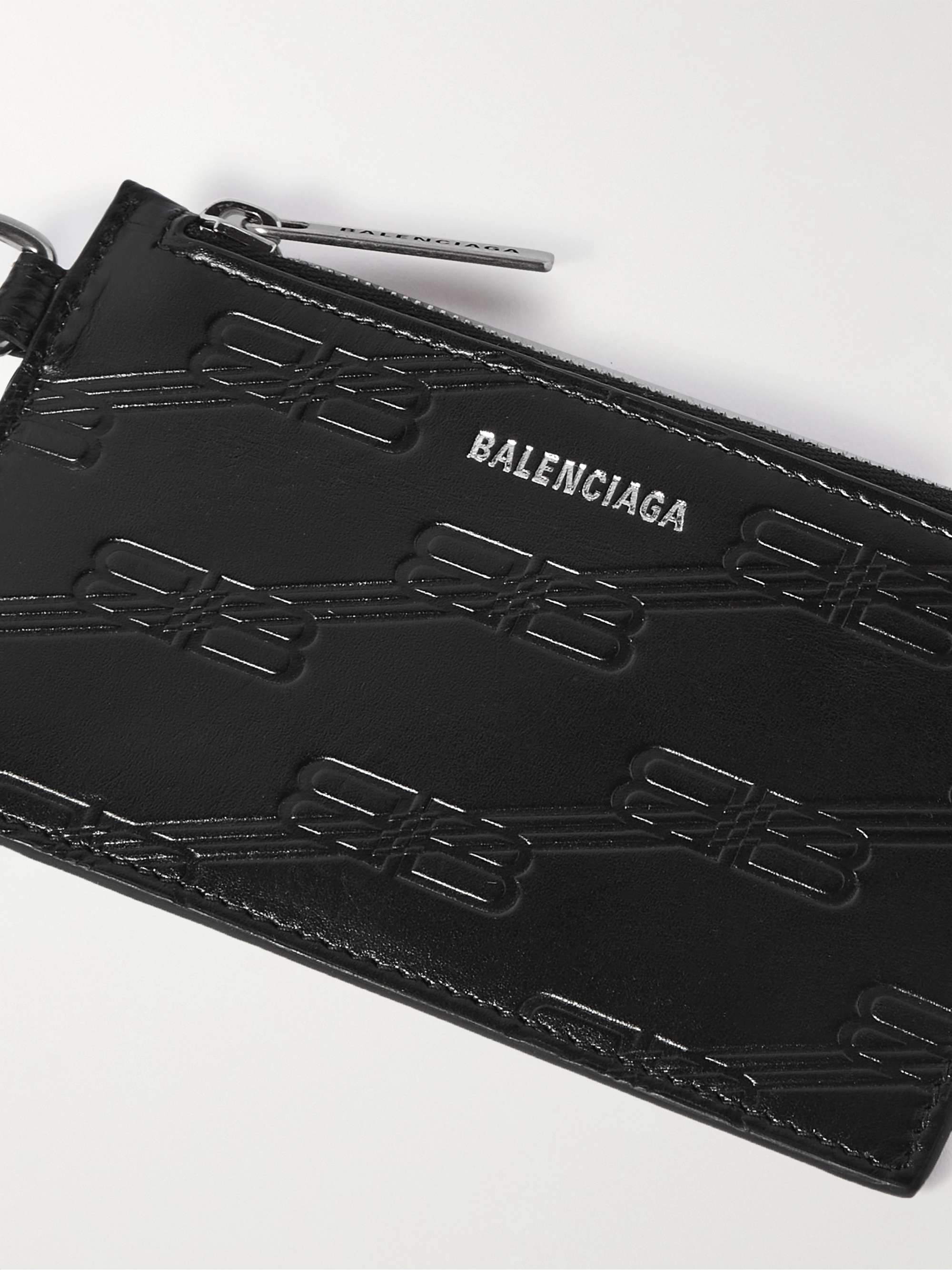 BALENCIAGA Logo-Debossed Leather Zipped Cardholder with Lanyard