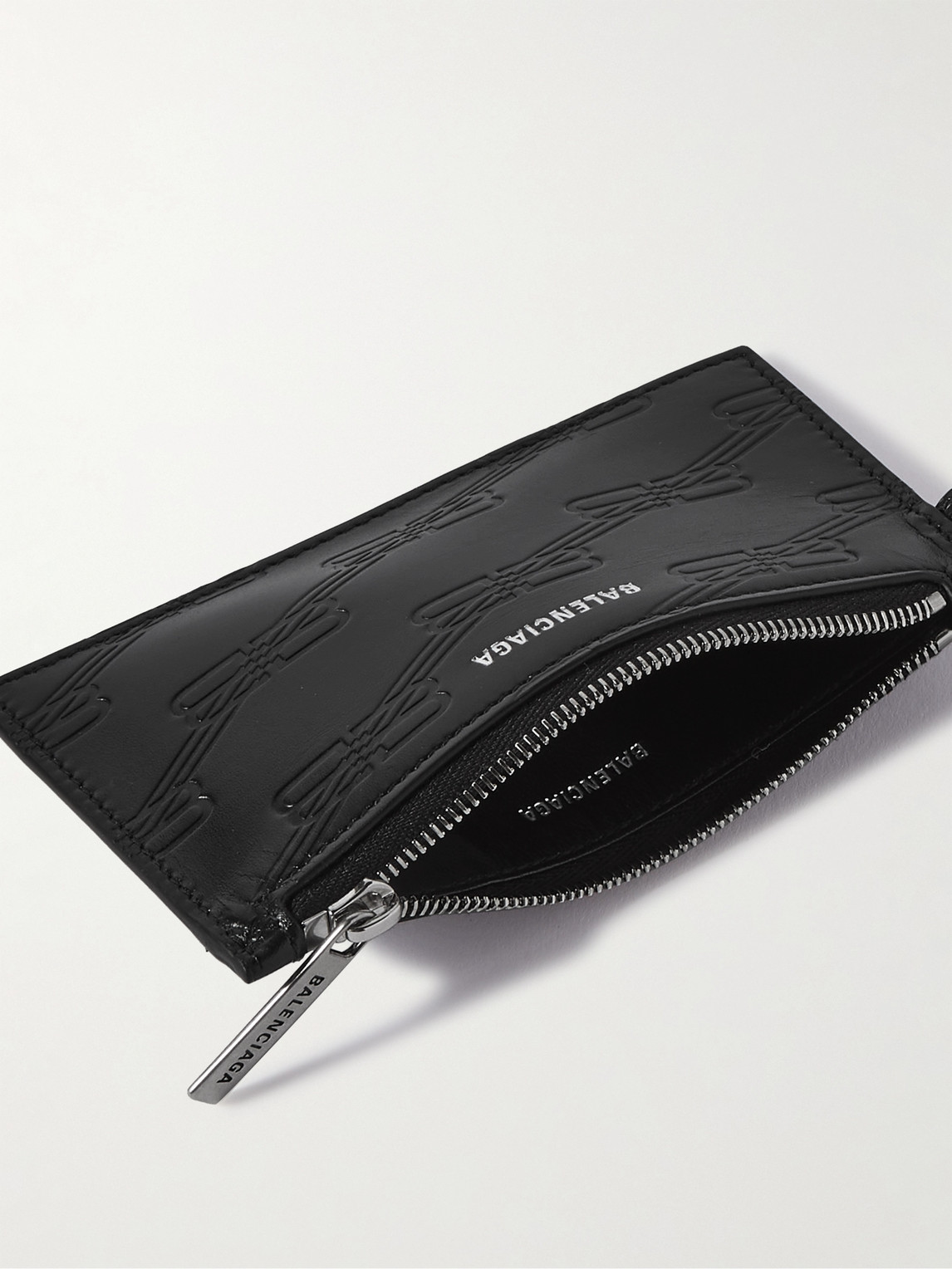 Shop Balenciaga Logo-debossed Leather Zipped Cardholder With Lanyard In Black