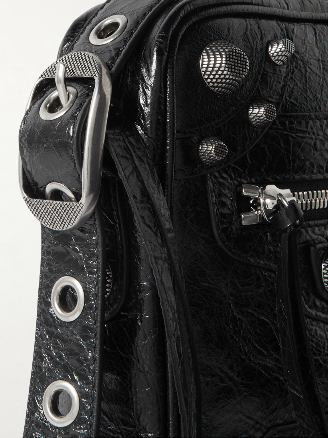 Shop Balenciaga Le Cagole Embellished Textured-leather Messenger Bag In Black