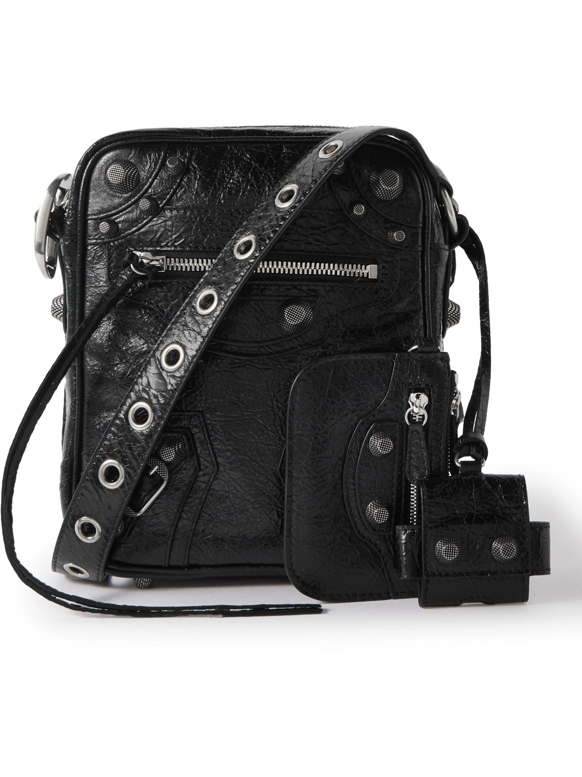 Balenciaga Le Cagole Embellished Textured-leather Messenger Bag In Black