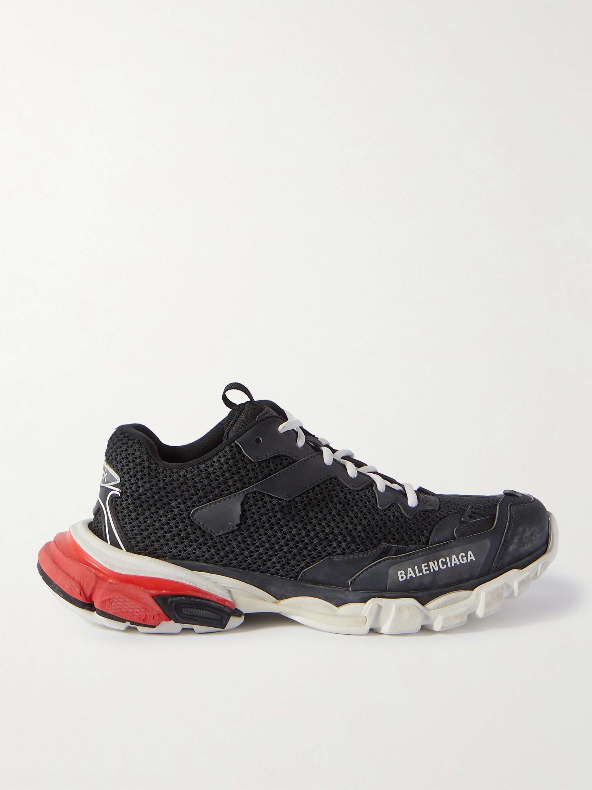 BALENCIAGA Track.3 Distressed Mesh and Nylon Sneakers for Men | MR