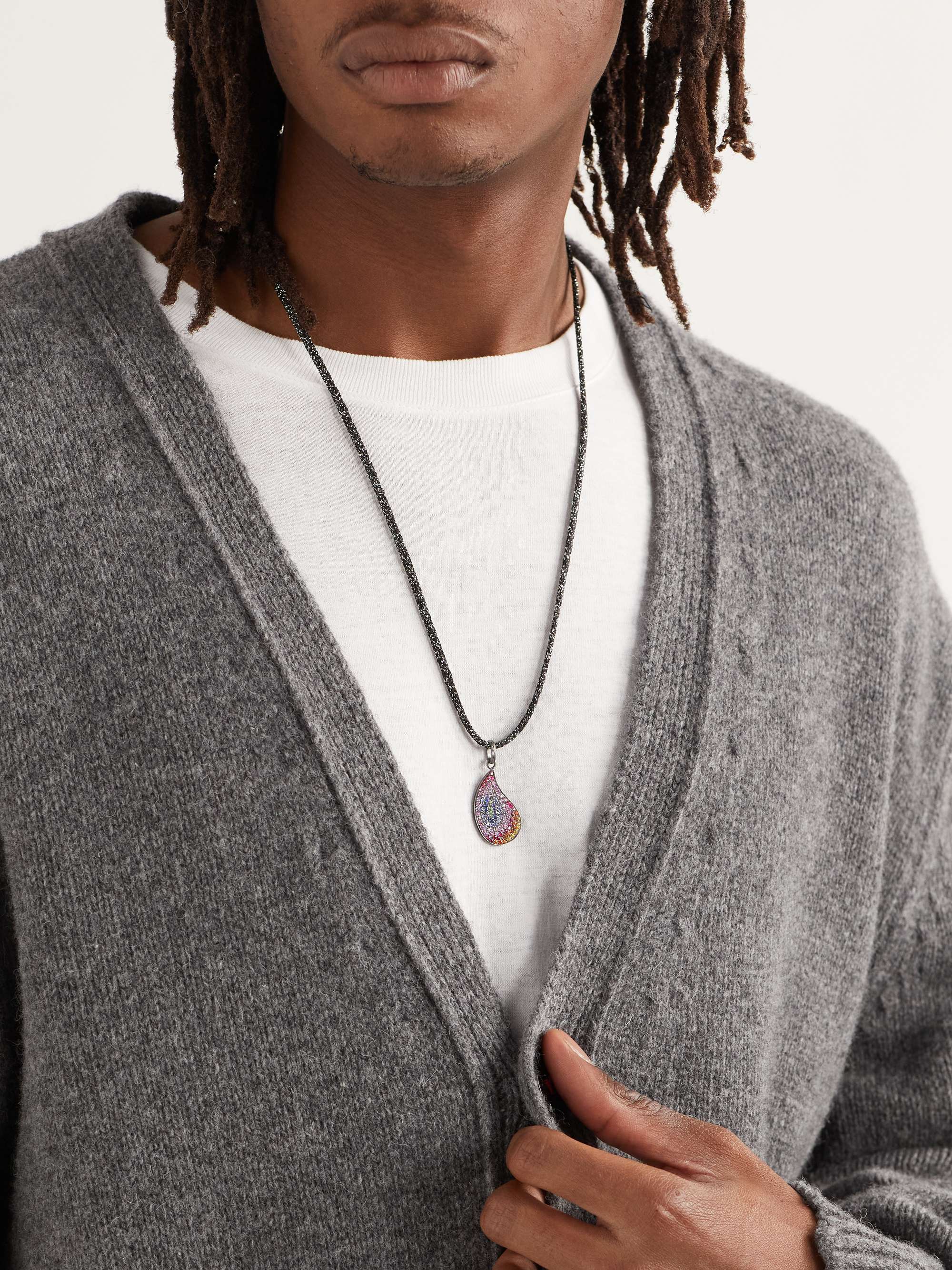 CAROLINA BUCCI Superstellar Rainbow Blackened Gold, Multi-Stone Lurex Pendant Necklace