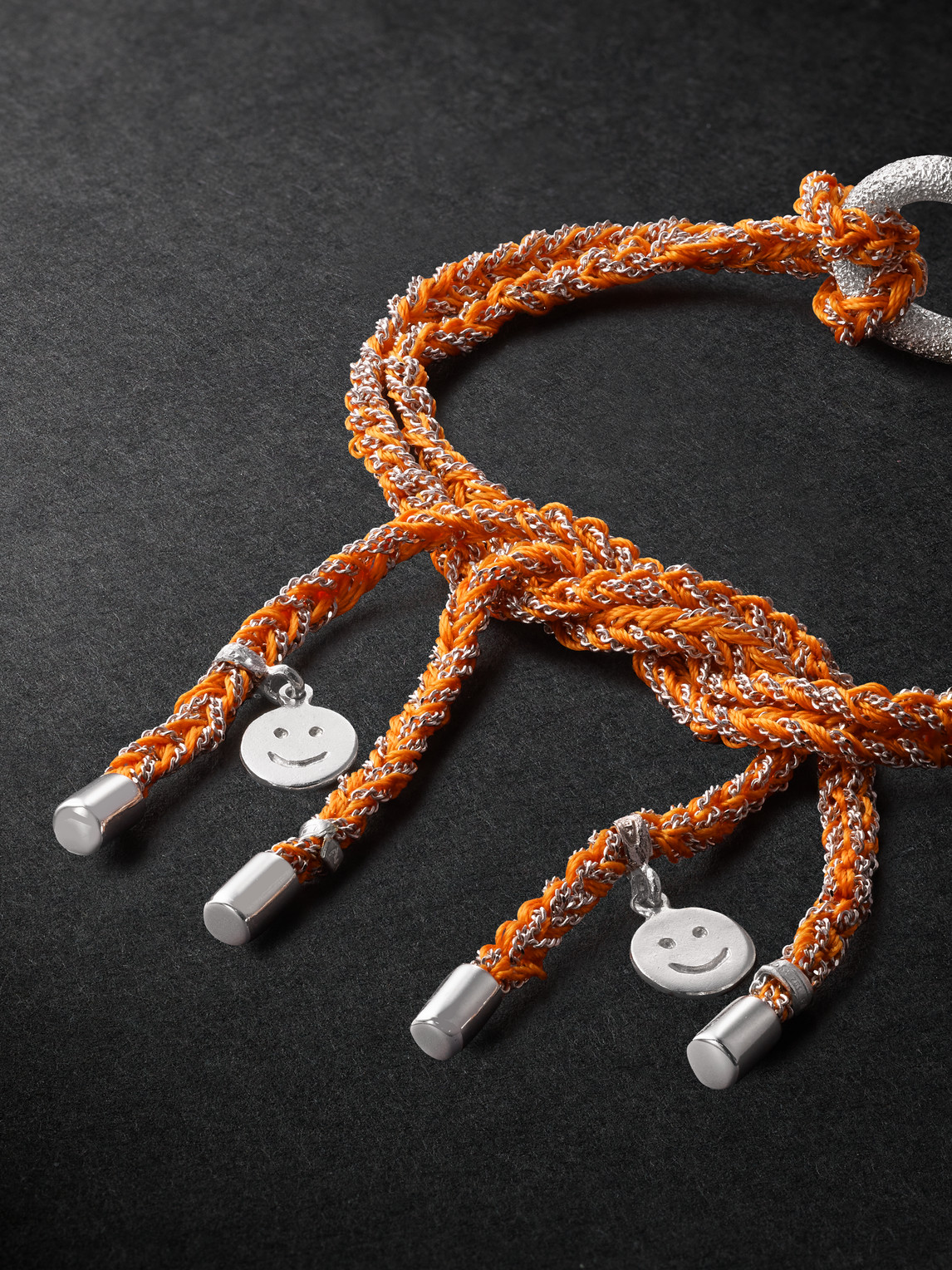 Shop Carolina Bucci Lucky Happiness White Gold, Silk And Lurex Bracelet In Orange