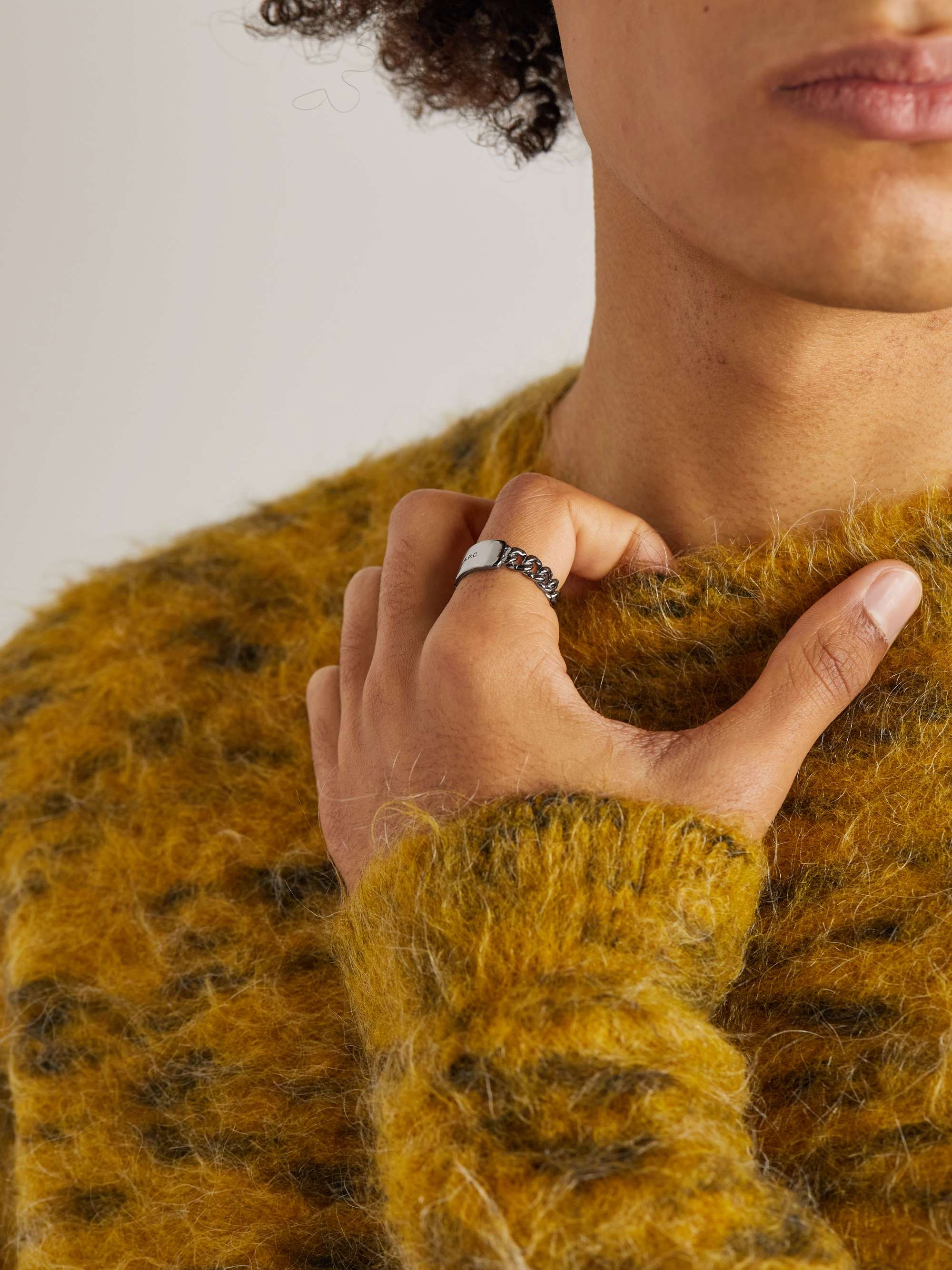 A.P.C. Darwin Logo-Engraved Gunmetal-Tone Ring for Men | MR PORTER