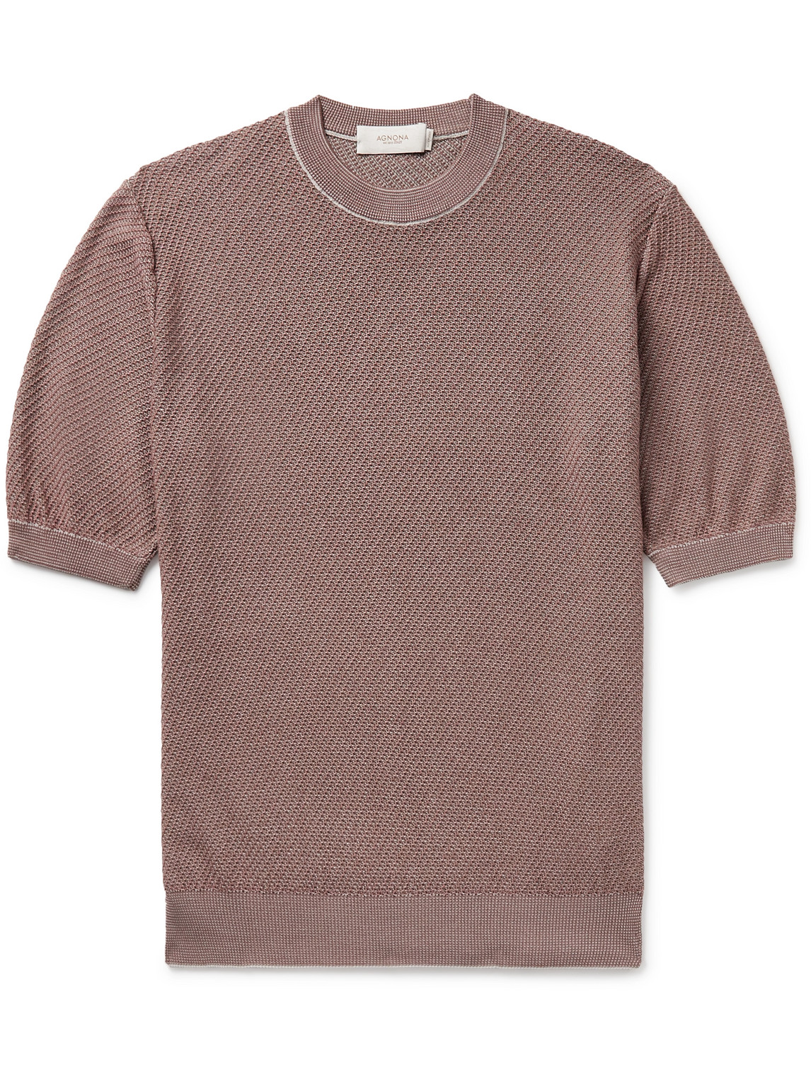 Agnona Honeycomb-knit Silk And Cotton-blend T-shirt In Brown
