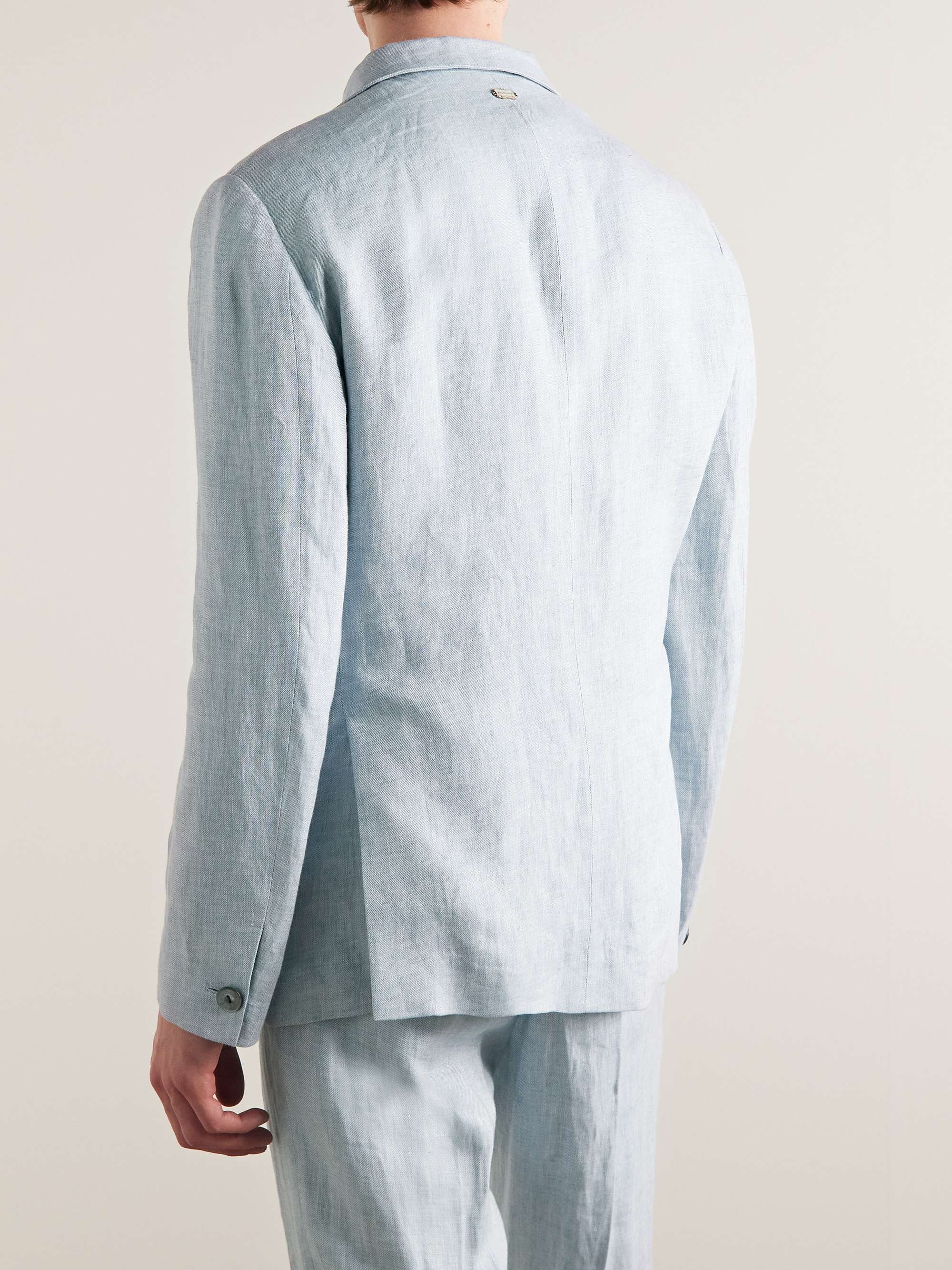 AGNONA Leather-Trimmed Linen Suit Jacket