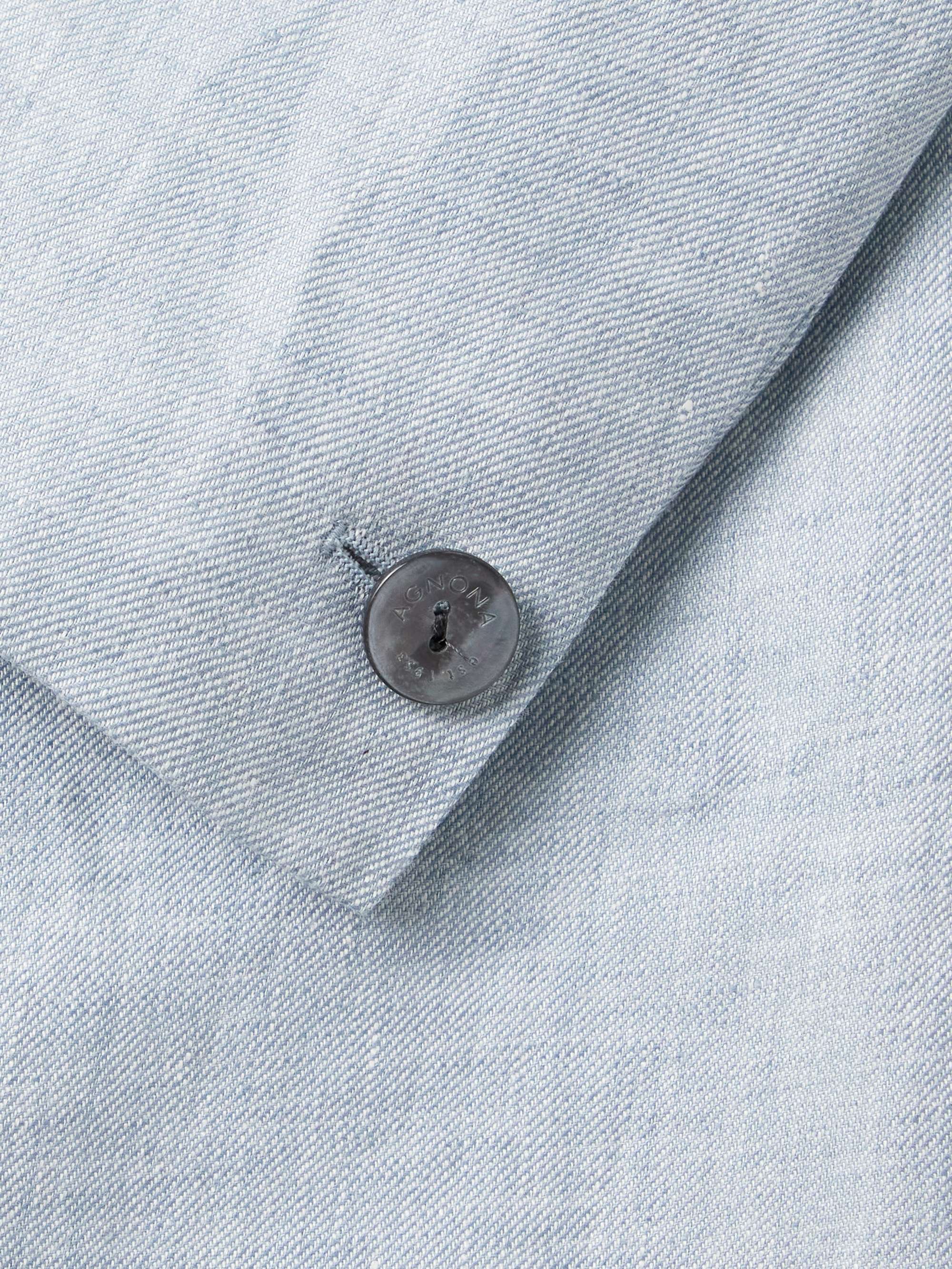 AGNONA Leather-Trimmed Linen Suit Jacket