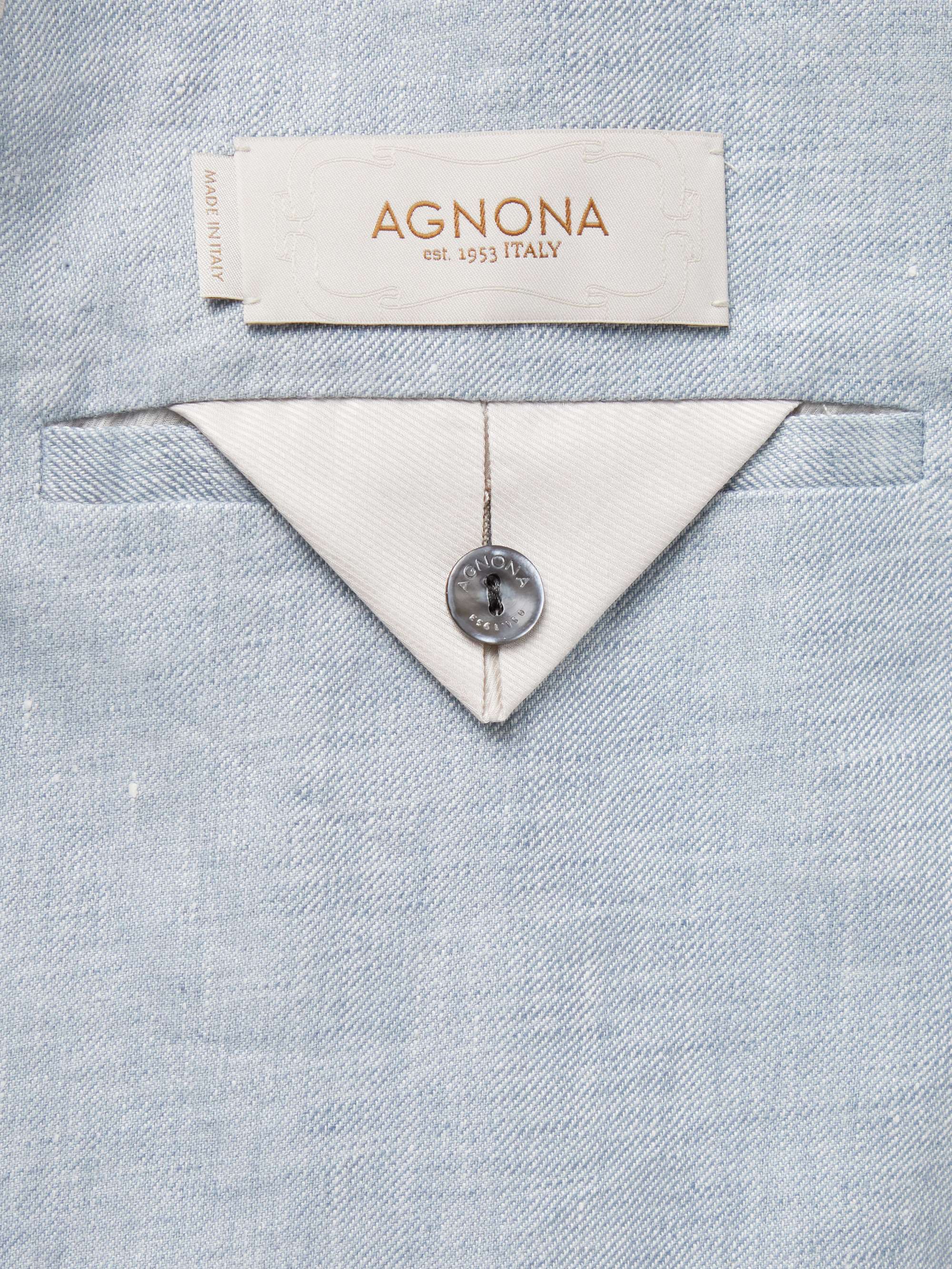 AGNONA Leather-Trimmed Linen Suit Jacket