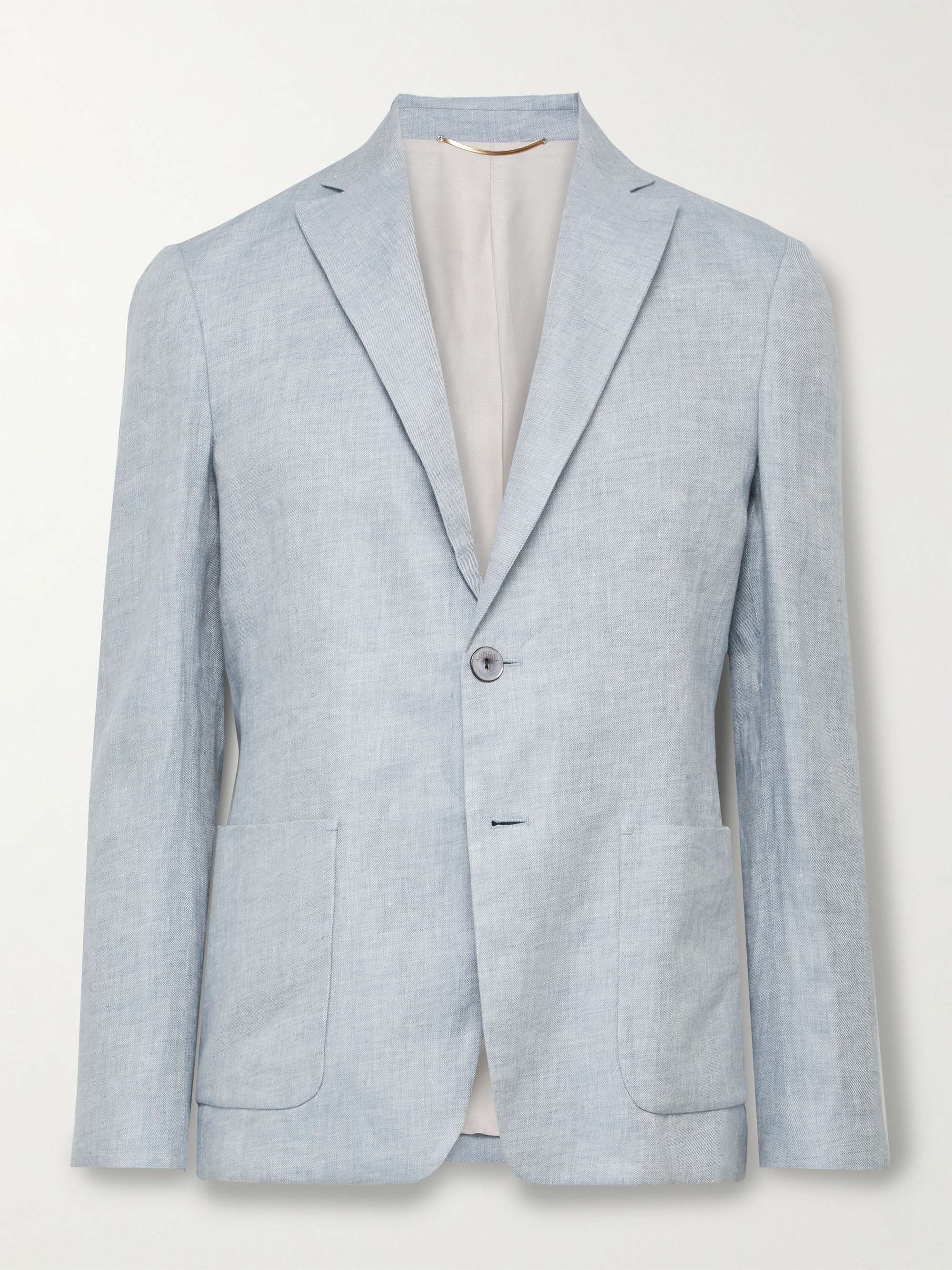 AGNONA Leather-Trimmed Linen Suit Jacket