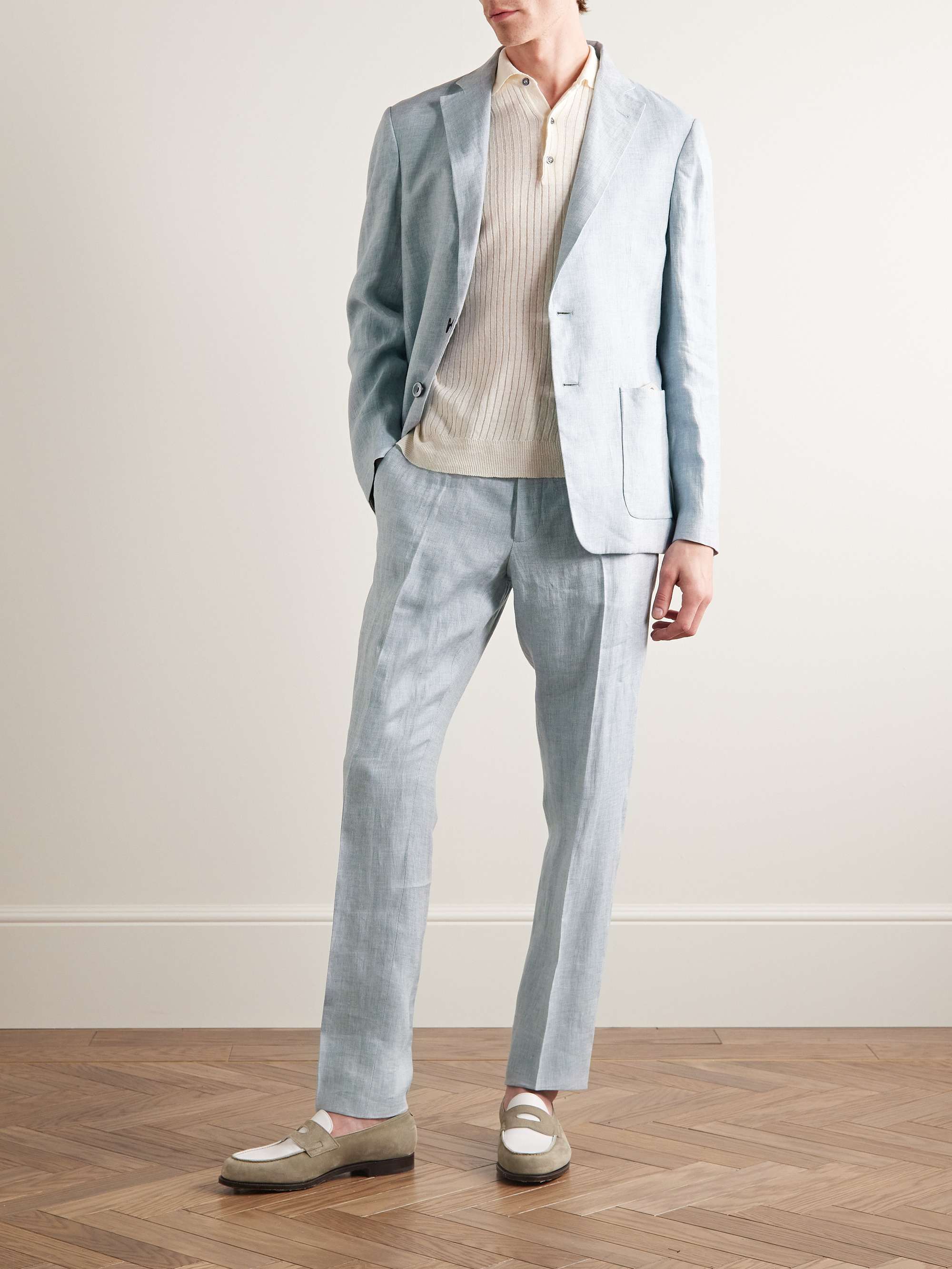 AGNONA Leather-Trimmed Linen Suit Jacket