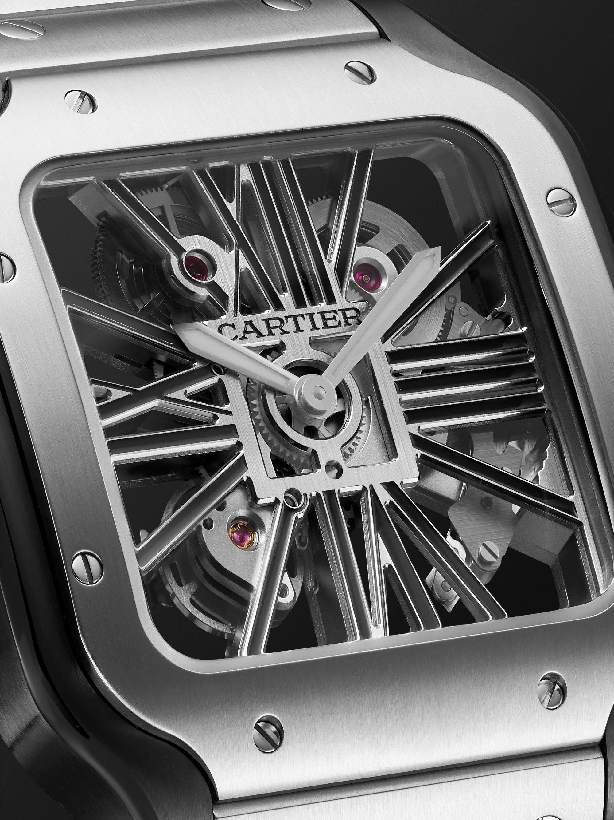 CARTIER Santos de Cartier Hand-Wound Skeleton 39.8mm Interchangeable Steel and Alligator Watch, Ref. No. WHSA0027