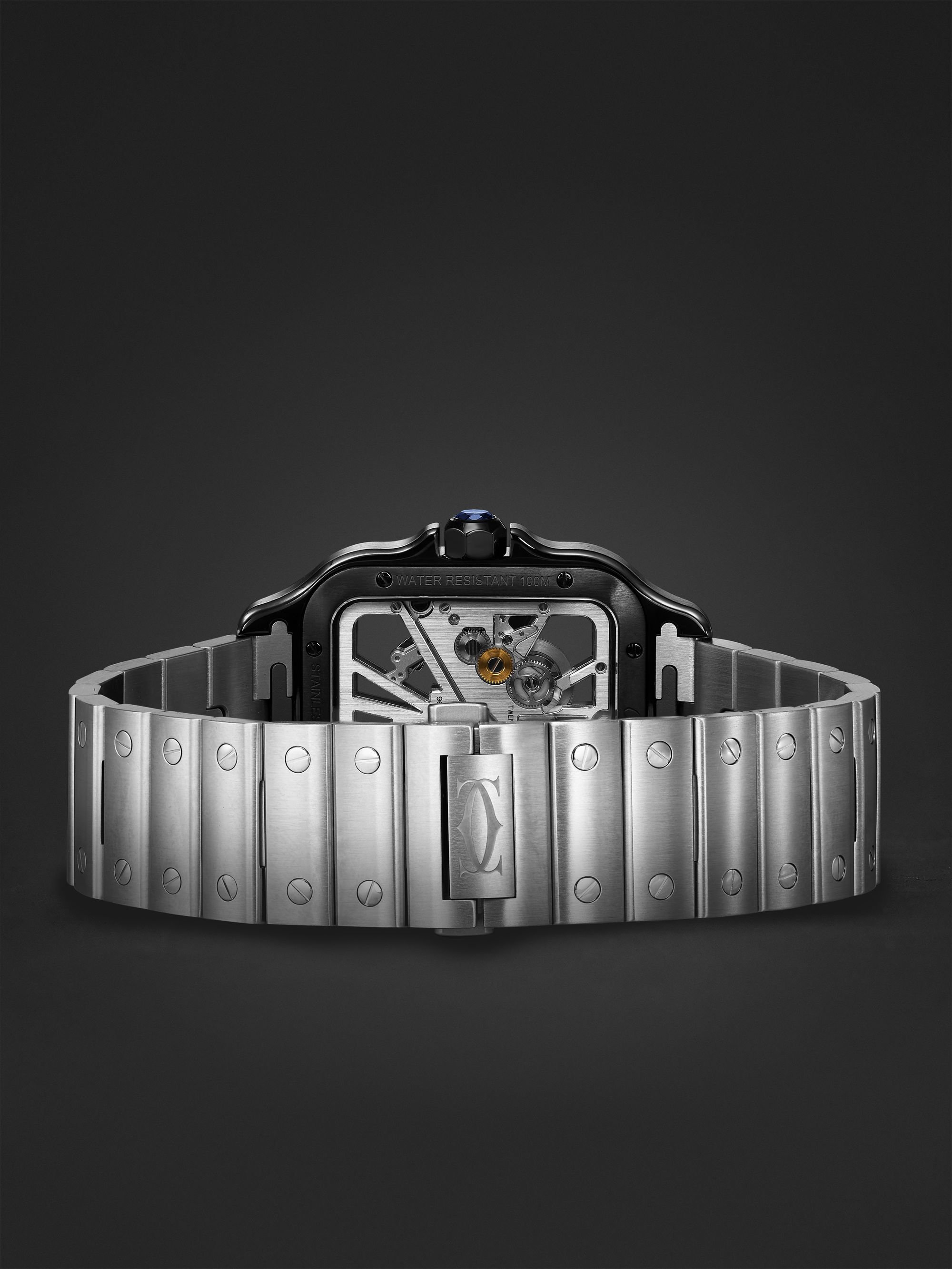 CARTIER Santos de Cartier Hand-Wound Skeleton 39.8mm Interchangeable Steel and Alligator Watch, Ref. No. WHSA0027