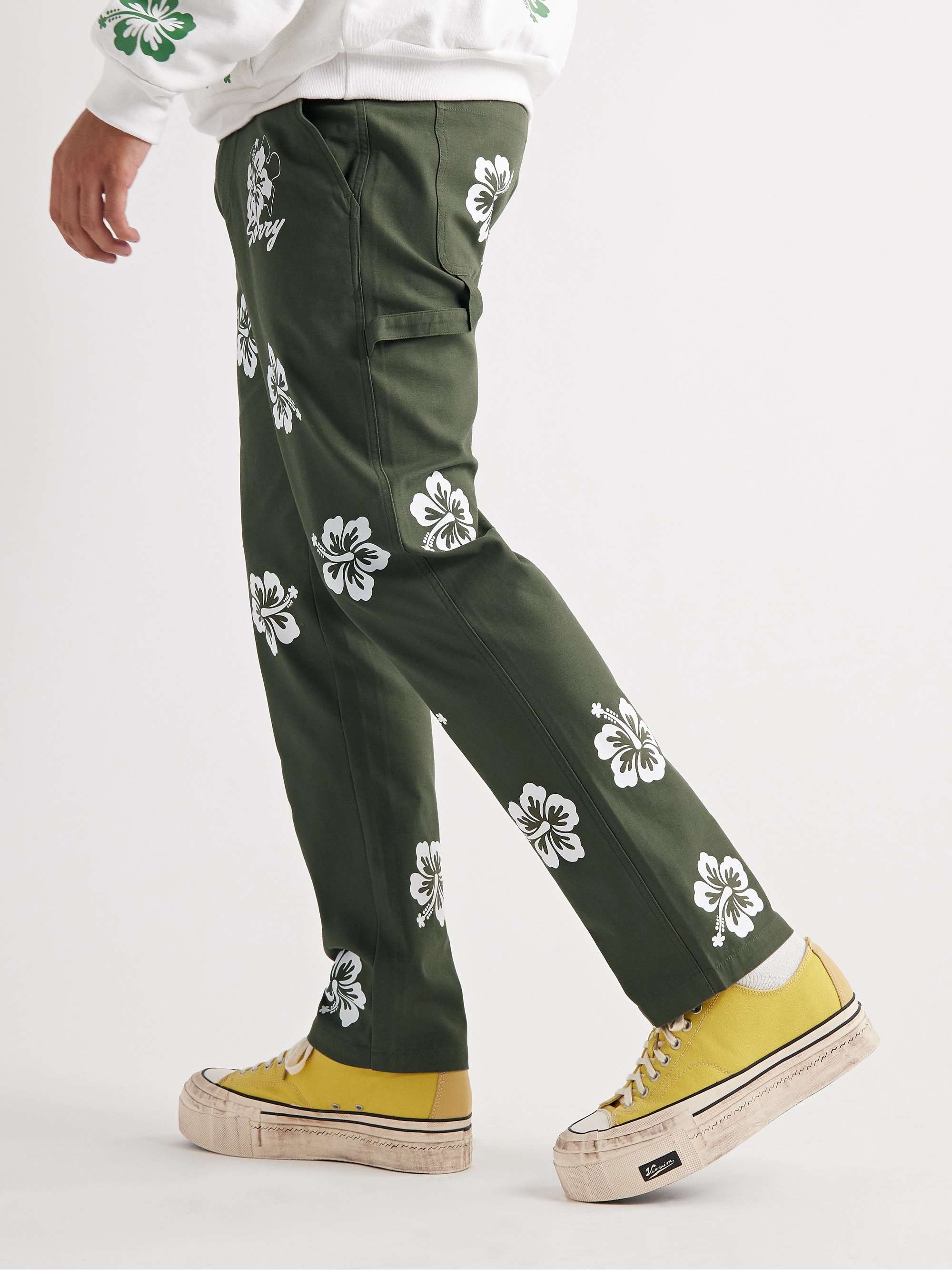 SORRY IN ADVANCE Slim-Fit Floral-Print Cotton-Canvas Trousers