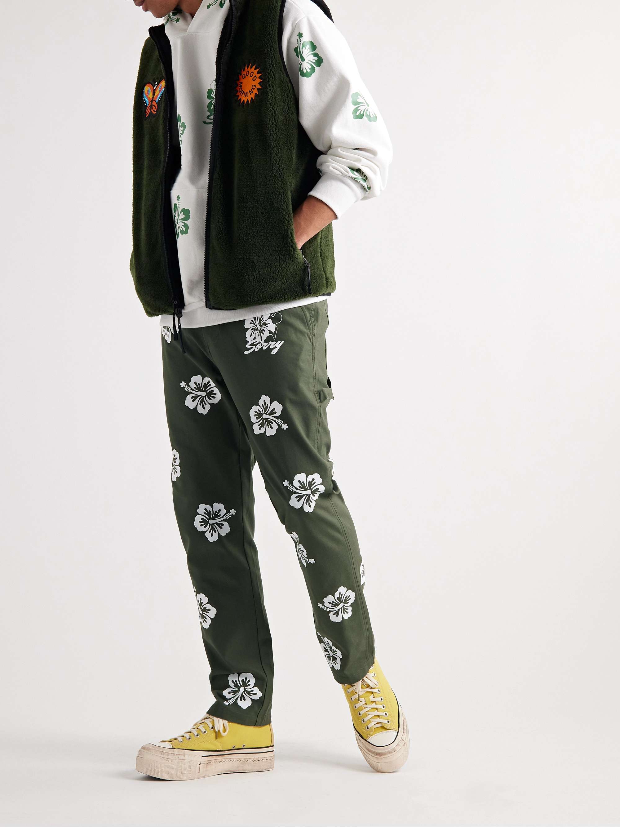 SORRY IN ADVANCE Slim-Fit Floral-Print Cotton-Canvas Trousers