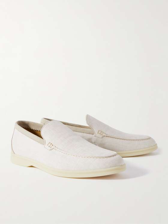 LORO PIANA Summer Walk Suede-Trimmed Linen-Canvas Loafers | MR PORTER