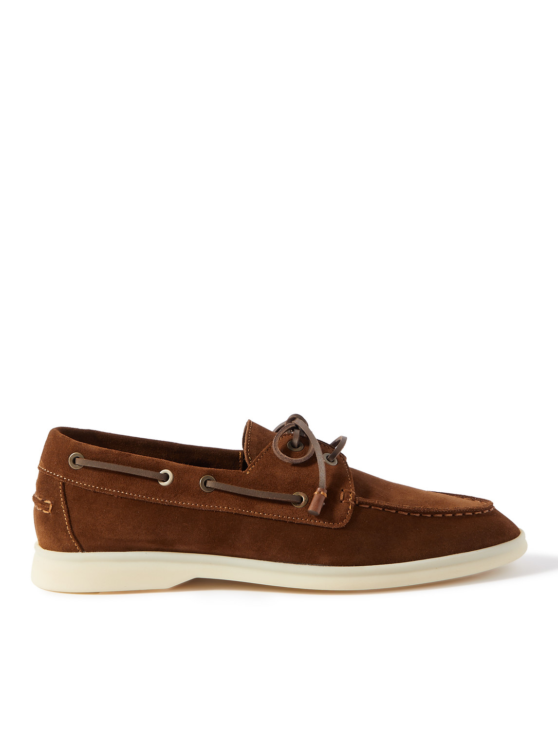 Loro Piana Sea-sail Walk Leather-trimmed Suede Boat Shoes In Brown