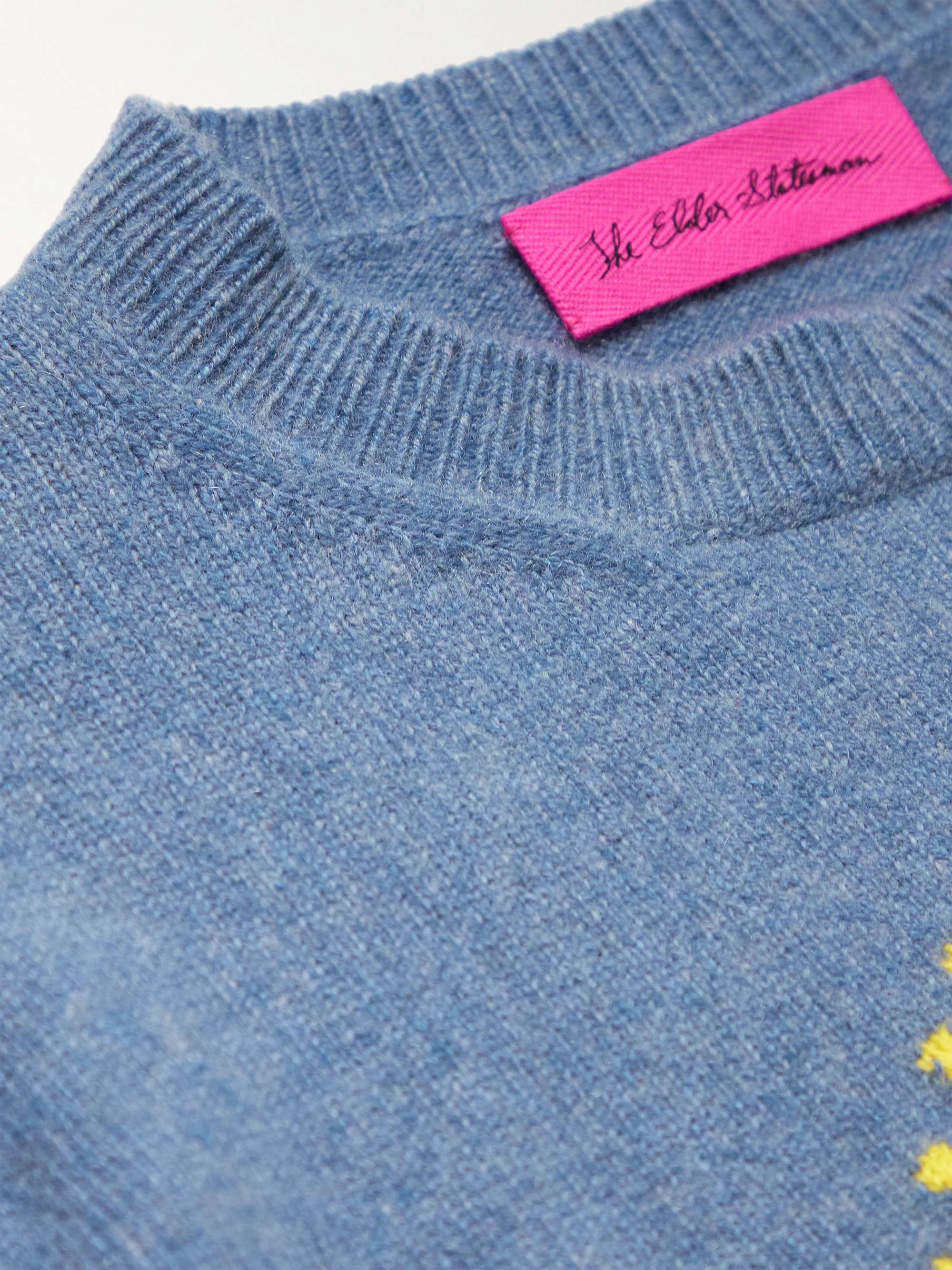 THE ELDER STATESMAN Technicolor Sunshine Embroidered Cashmere Sweater