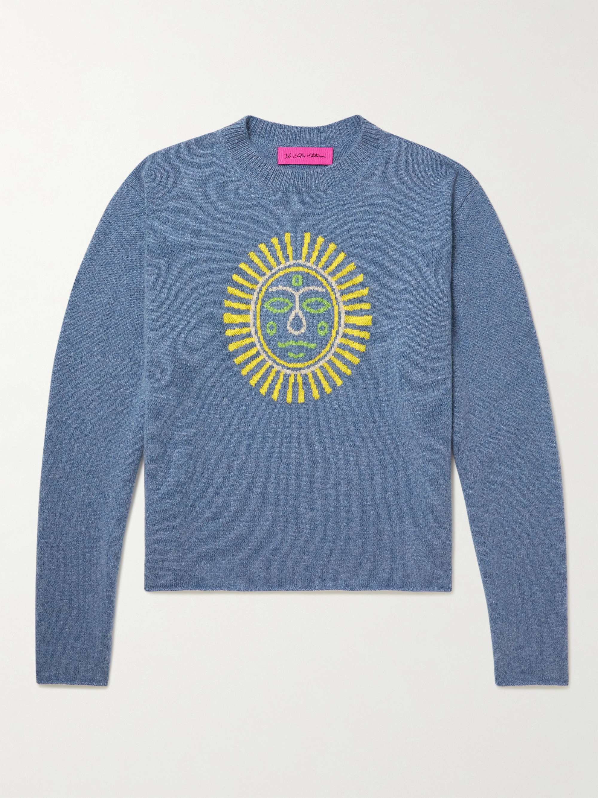 THE ELDER STATESMAN Technicolor Sunshine Embroidered Cashmere Sweater