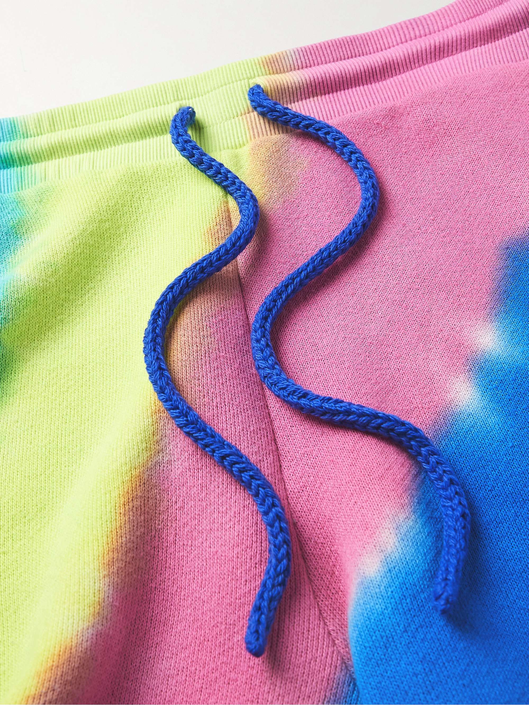THE ELDER STATESMAN Rainbow Void Tie-Dyed Cotton and Cashmere-Blend Jersey Drawstring Shorts